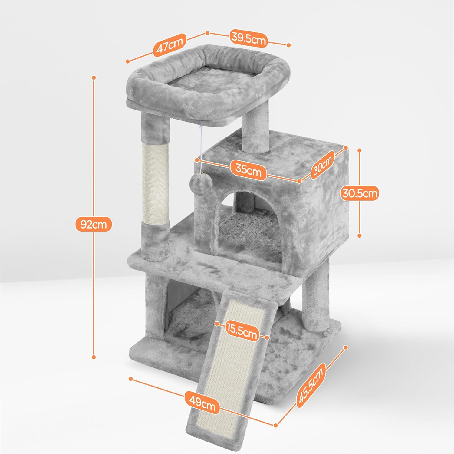 Thumbnail 4 de Yaheetech Cat Tree (92cm) Multilevel Cat Tower with Double Condo, Scratching Posts & Dangling Ball