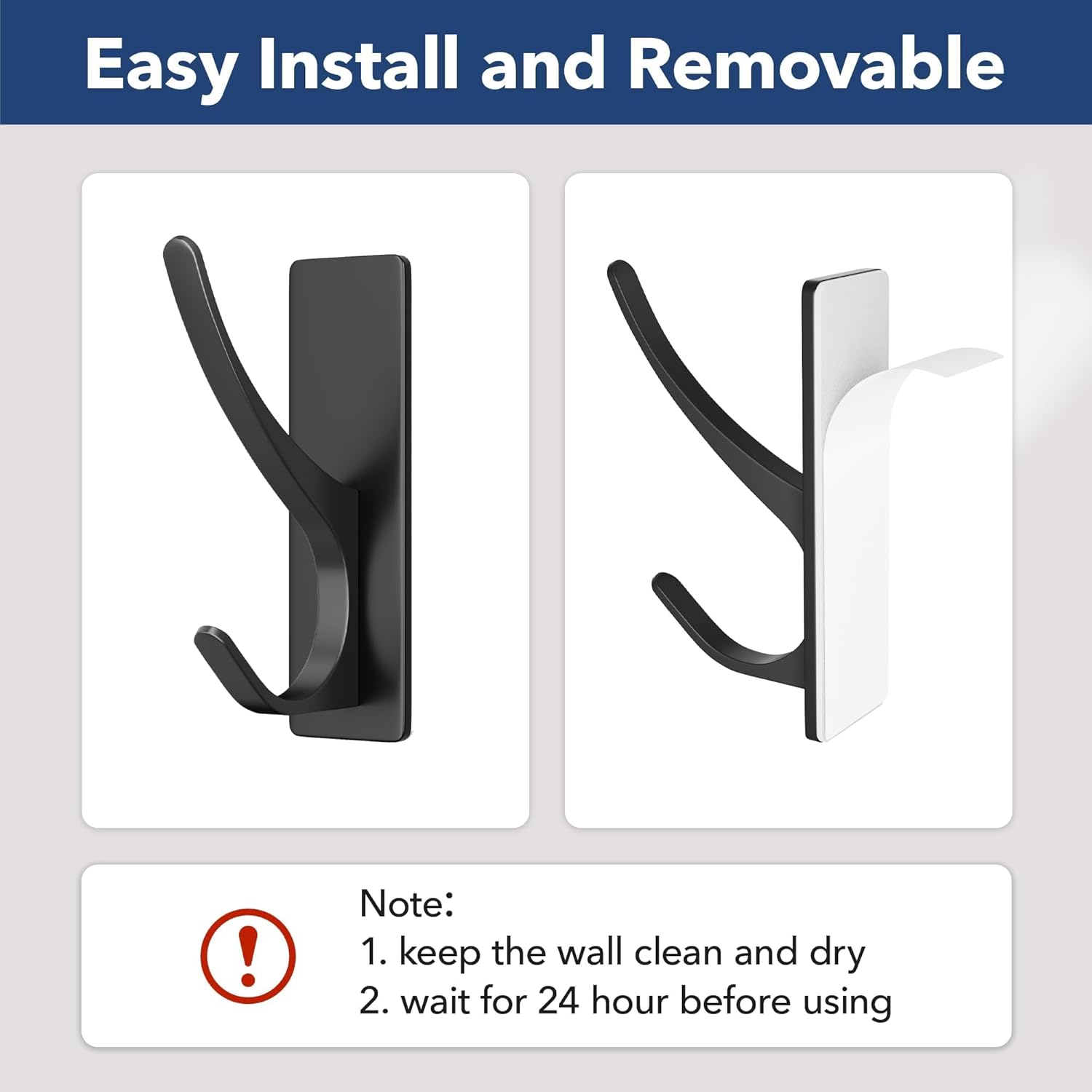 Thumbnail 3 de pickpiff Self-Adhesive Coat Hooks (Heavy-Duty Stainless), Matt Black, 4-Pack (8 Hooks)