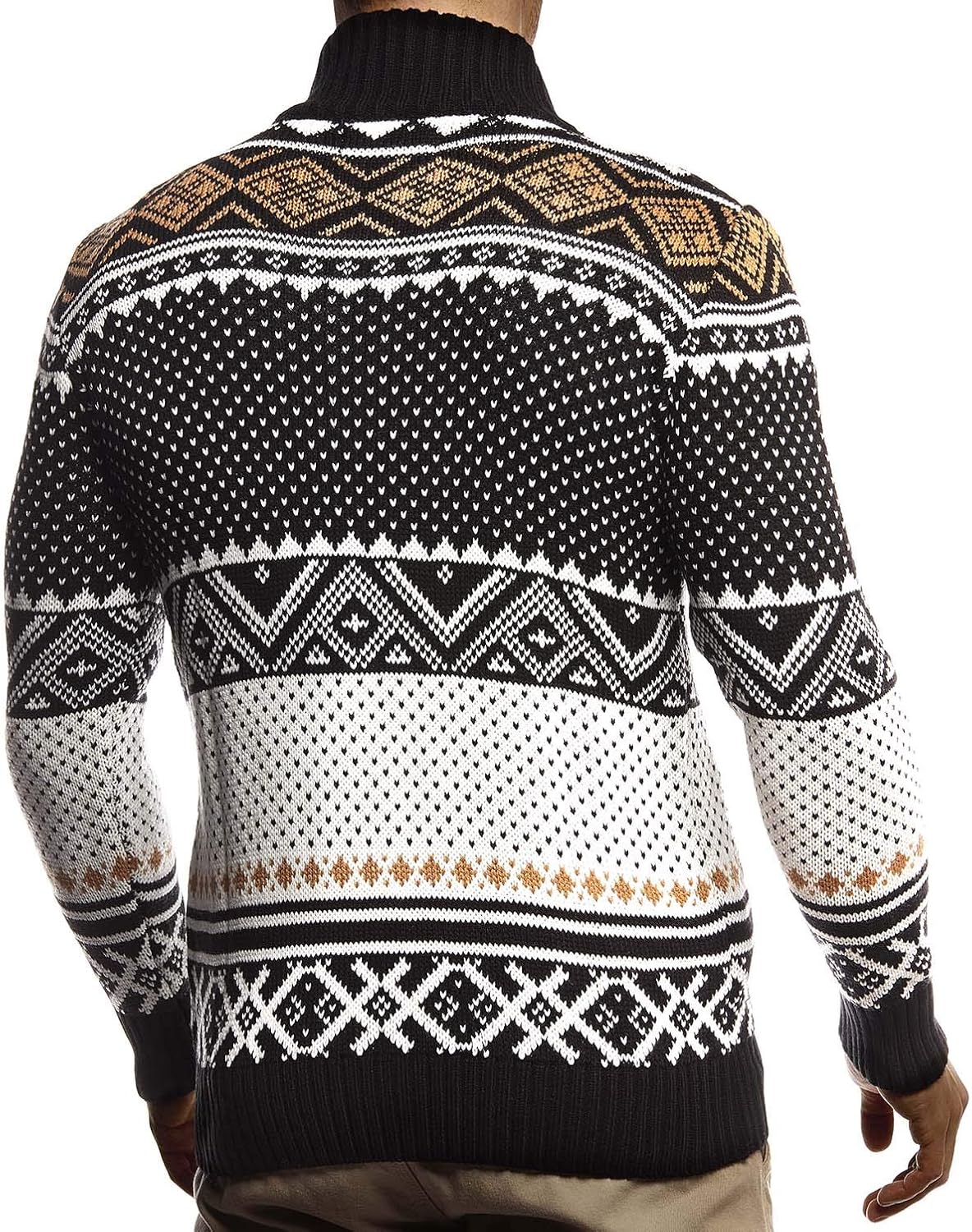 Detalle 2 de Leif Nelson LN20759 : veste en tricot à col montant homme au motif norvégien