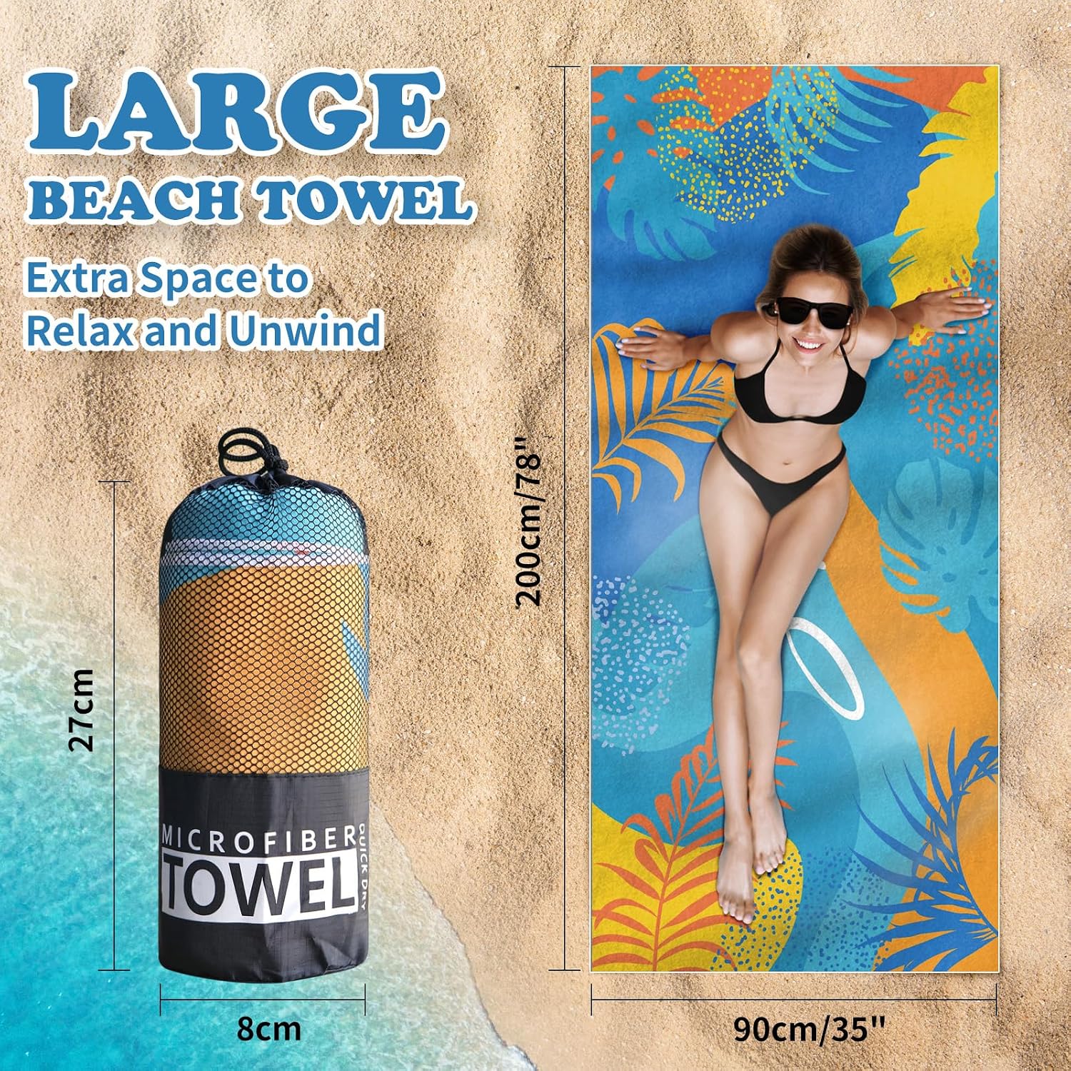 Detalle 2 de Microfibre Beach Towels 200x90cm 2 Pack