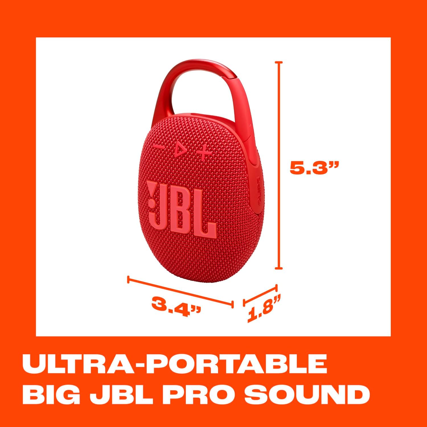 Detalle 2 de JBL Clip 5 Bluetooth Speaker, Red, Waterproof and Dustproof with Carabiner