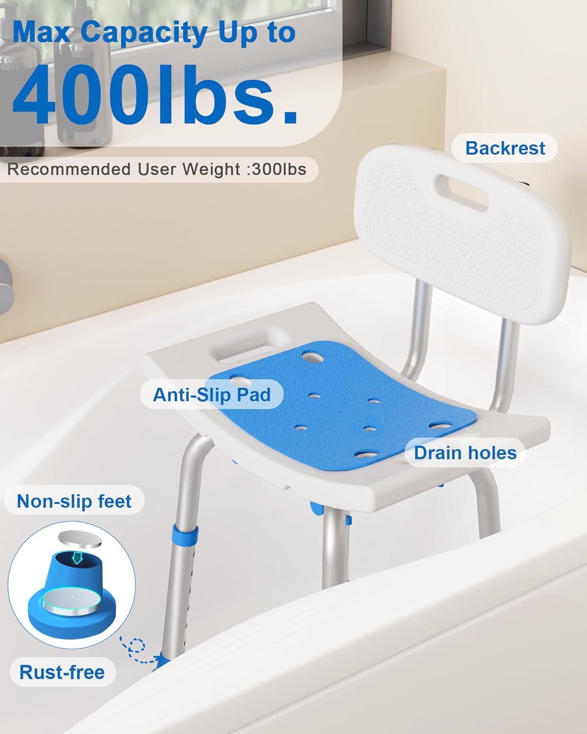 Thumbnail 1 de HOMLAND shower chair 181KG heavy duty