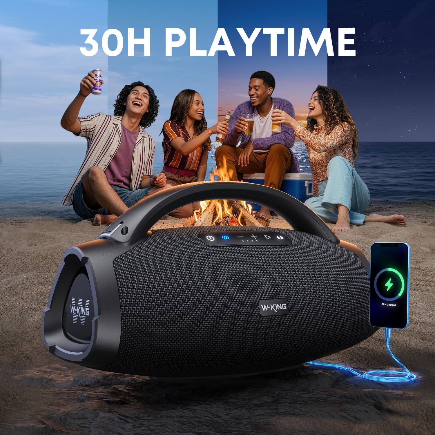Detalle de W-KING X20 Bluetooth Speaker, 200W RMS, 7.5-Inch Subwoofer, IP67