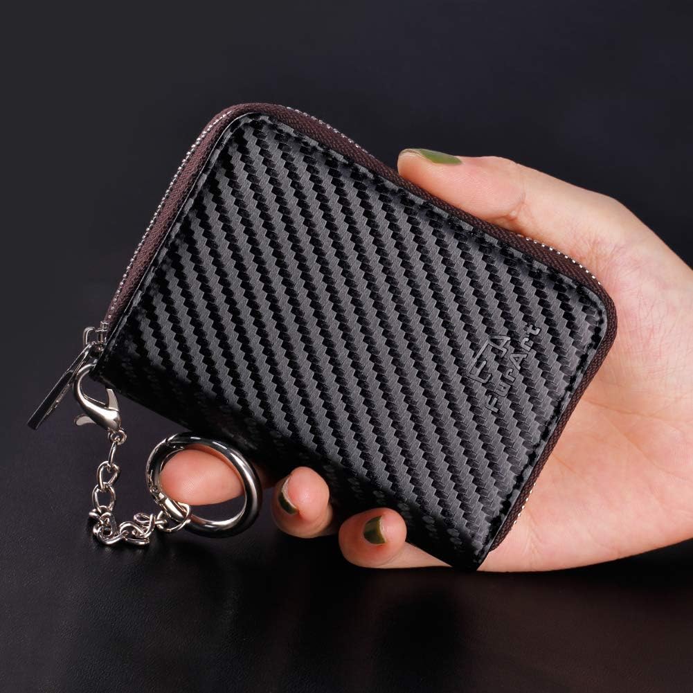 Detalle 2 de FurArt Credit Card Wallet with Zipper, RFID Blocking & Keychain – Compact 15/16 Card Slots