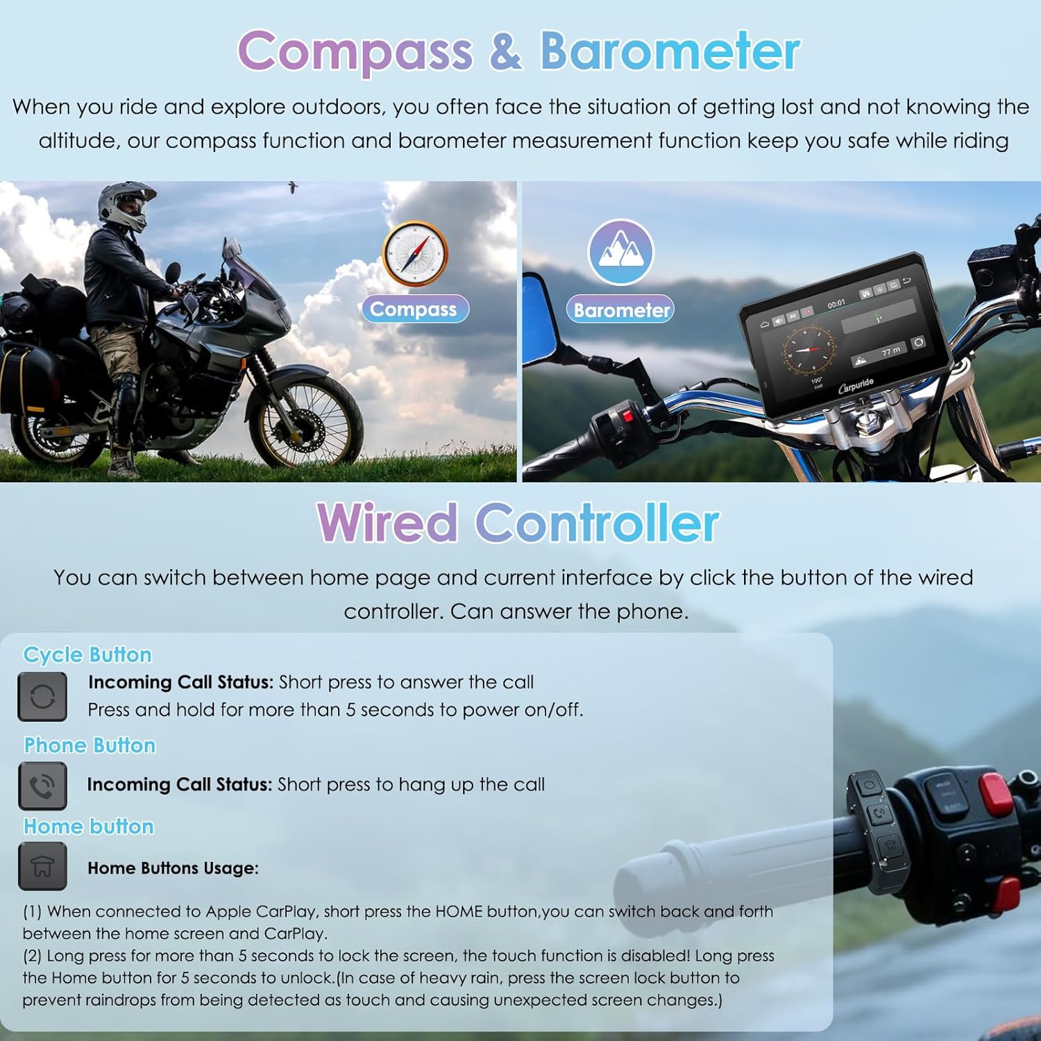 Thumbnail 6 de Carpuride W702RS Pro Motorcycle CarPlay Screen with BSD Radar and BM05 Mount