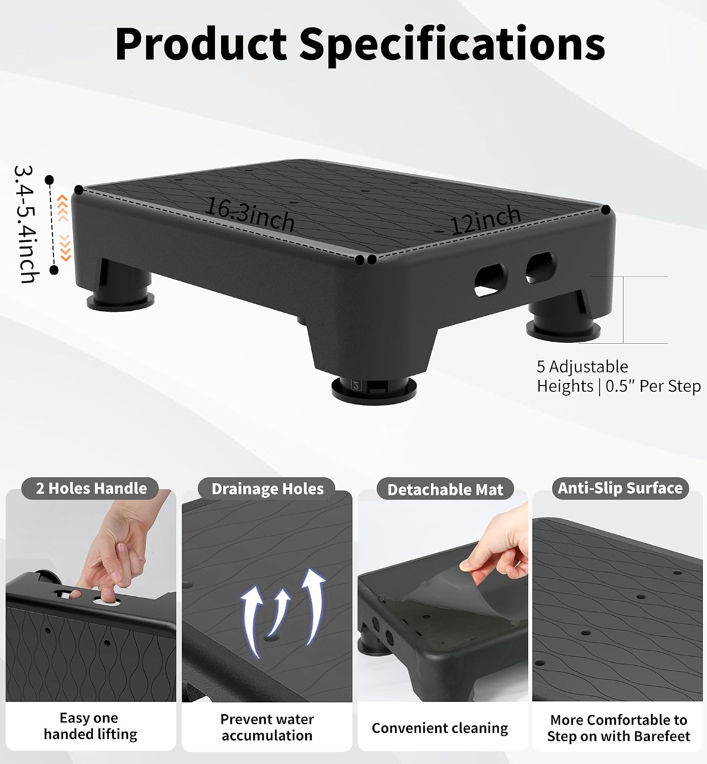 Detalle 1 de liftoza TXSS-5C-B Adjustable Step Stool, 5 Heights, 700 lb Capacity
