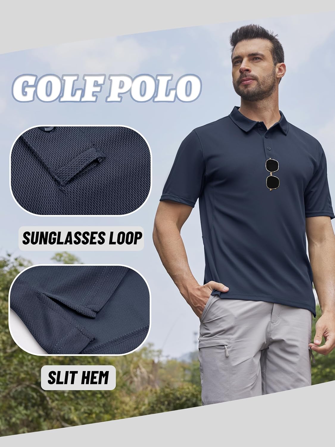 Thumbnail 4 de KEFITEVD Polo da uomo manica corta per golf e outdoor a asciugatura rapida con portaocchiali