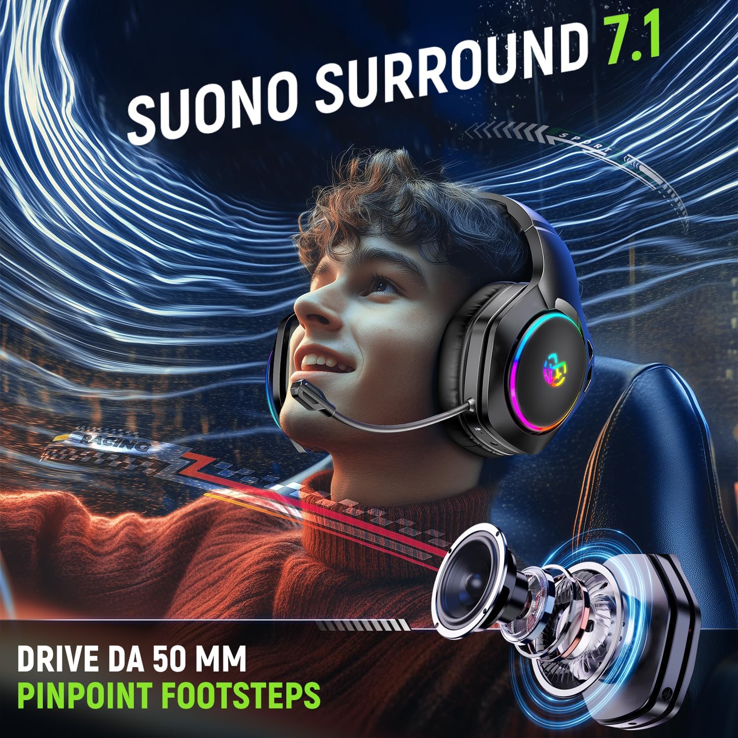 Thumbnail 1 de Tatybo Cuffie Gaming Wireless Dual Mode 2,4 GHz + Bluetooth 5.4 con Surround 7.1 e microfono con cancellazione del rumore