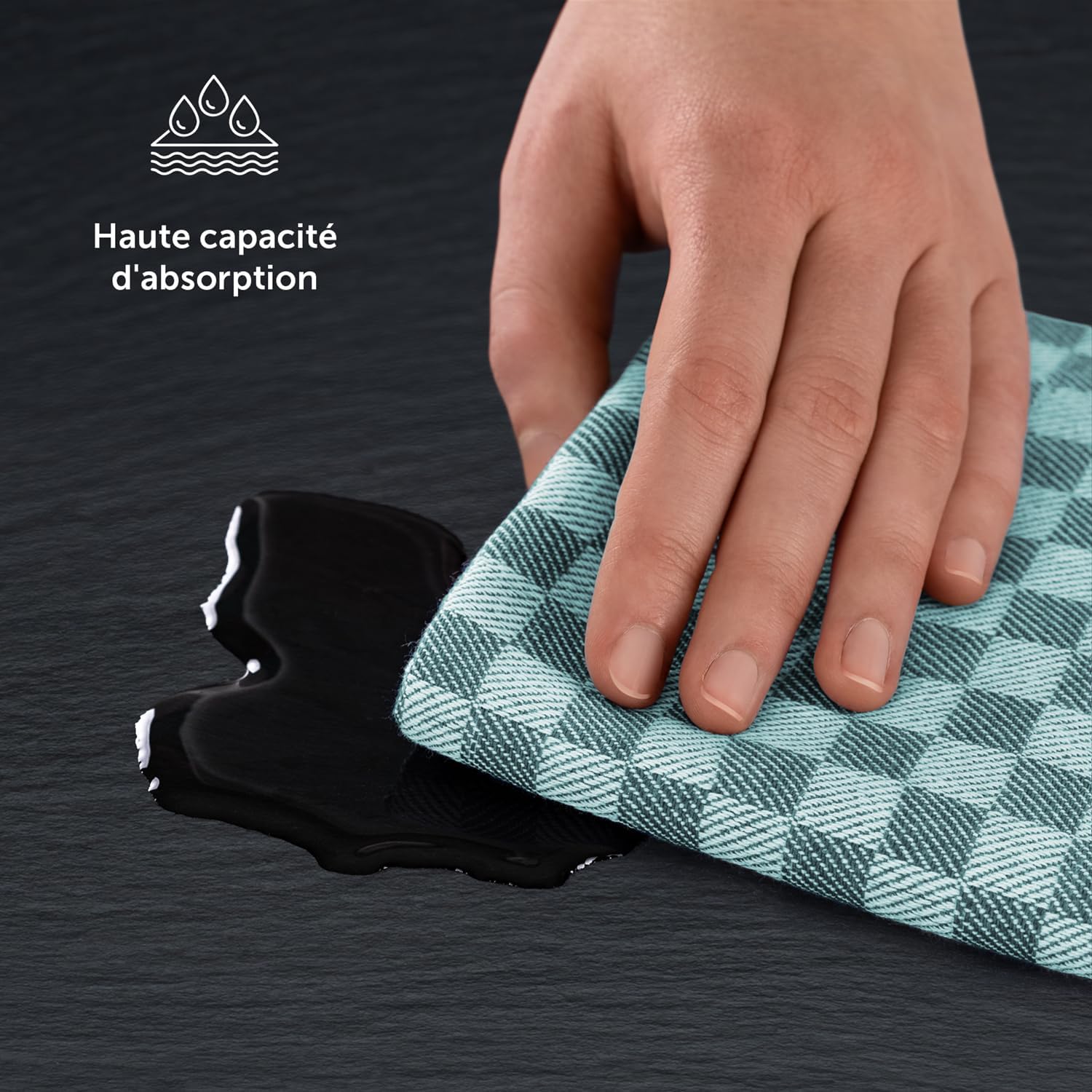 Detalle de Blumtal torchon Cuisine – Lot de 20, 50 x 70 cm, coton 100%, motif carreaux vert menthe, certifiés Oeko-Tex