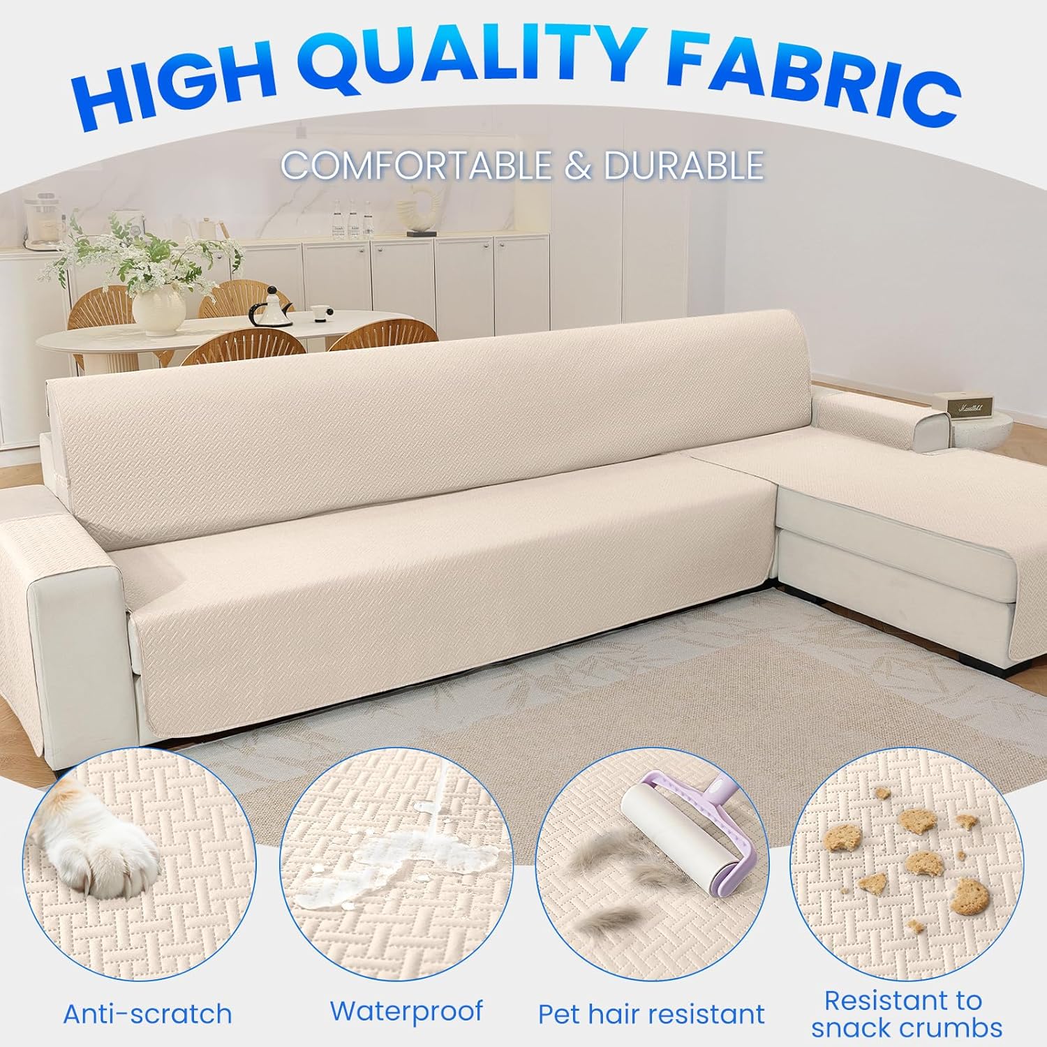 Thumbnail 6 de CYCMACO Copridivano 2 Posti con Penisola – Copri Divano Chaise Longue Impermeabile Beige
