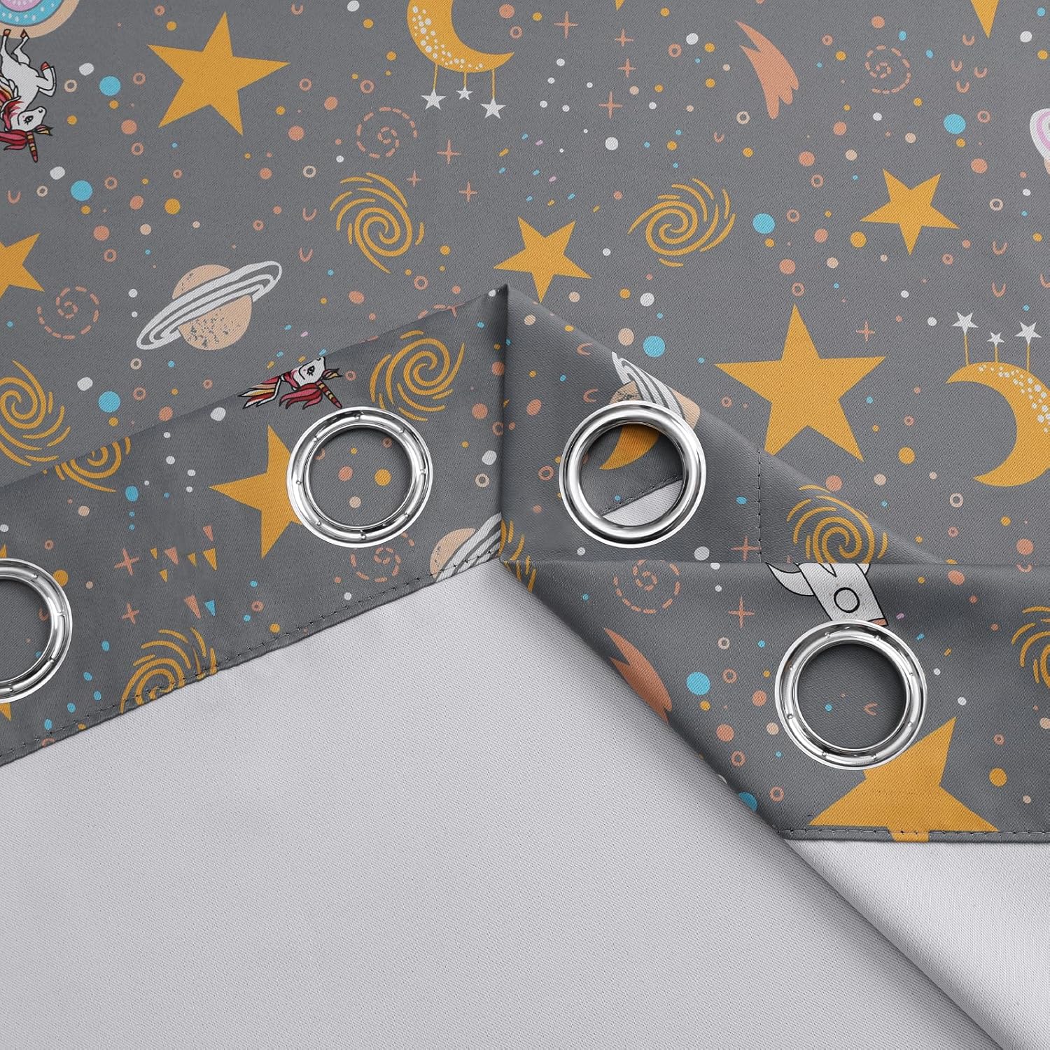 Thumbnail 6 de VEHEDE Unicorn Blackout Curtains – 2 Panels, 52x84 Inches, Grey Galaxy Kids Room