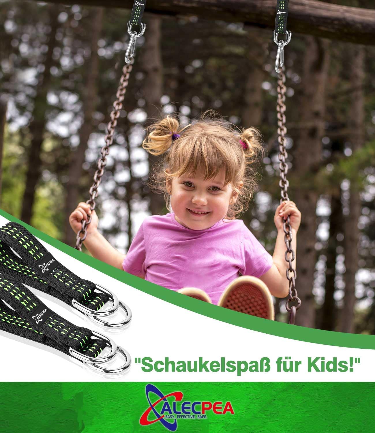 Thumbnail 5 de ALECPEA 2er-Set Schaukelbefestigung für Hängematten – Nylon-Gurte, Schwerlast-Karabiner und D-Ringe