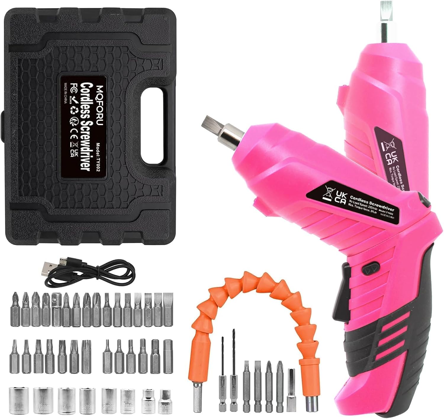 Detalle de MQFORU Cordless Screwdriver Kit (48-in-1), 3.6V rechargeable electric screwdriver with dual-position handle
