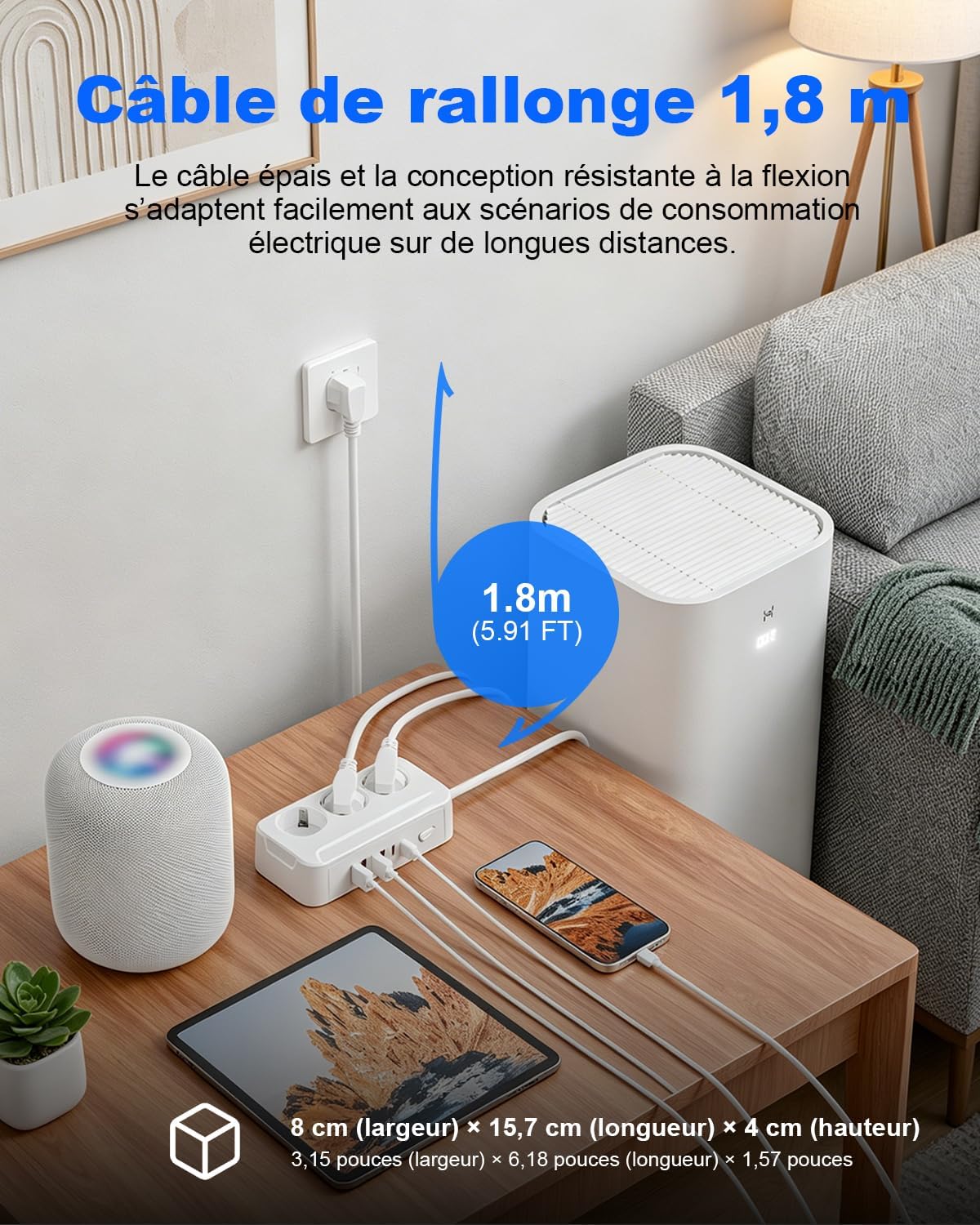 Detalle de Jonurphy stekkerdoos met 3 stopcontacten, 6 USB-poorten en schakelaar