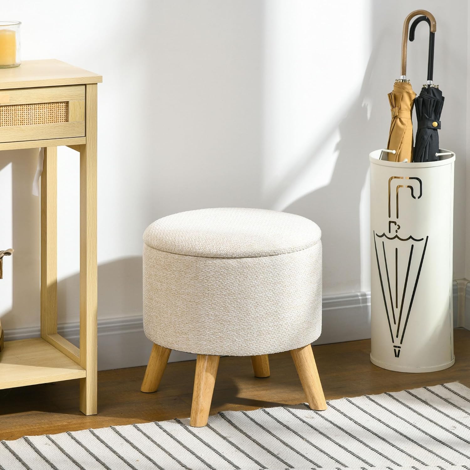 Thumbnail 1 de HOMCOM Pouf Rond Repose-Pieds Tabouret avec Coffre de Rangement