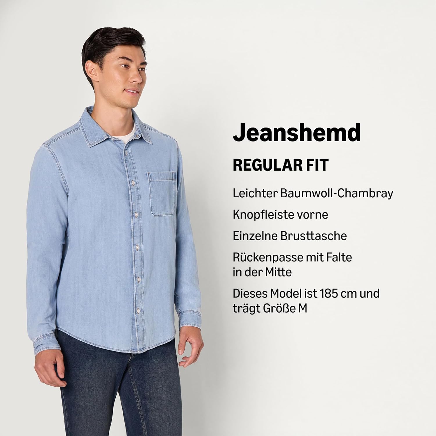Thumbnail 3 de Herren Jeanshemd Amazon Essentials Regular-Fit, langarm mit Knöpfen am Kragen