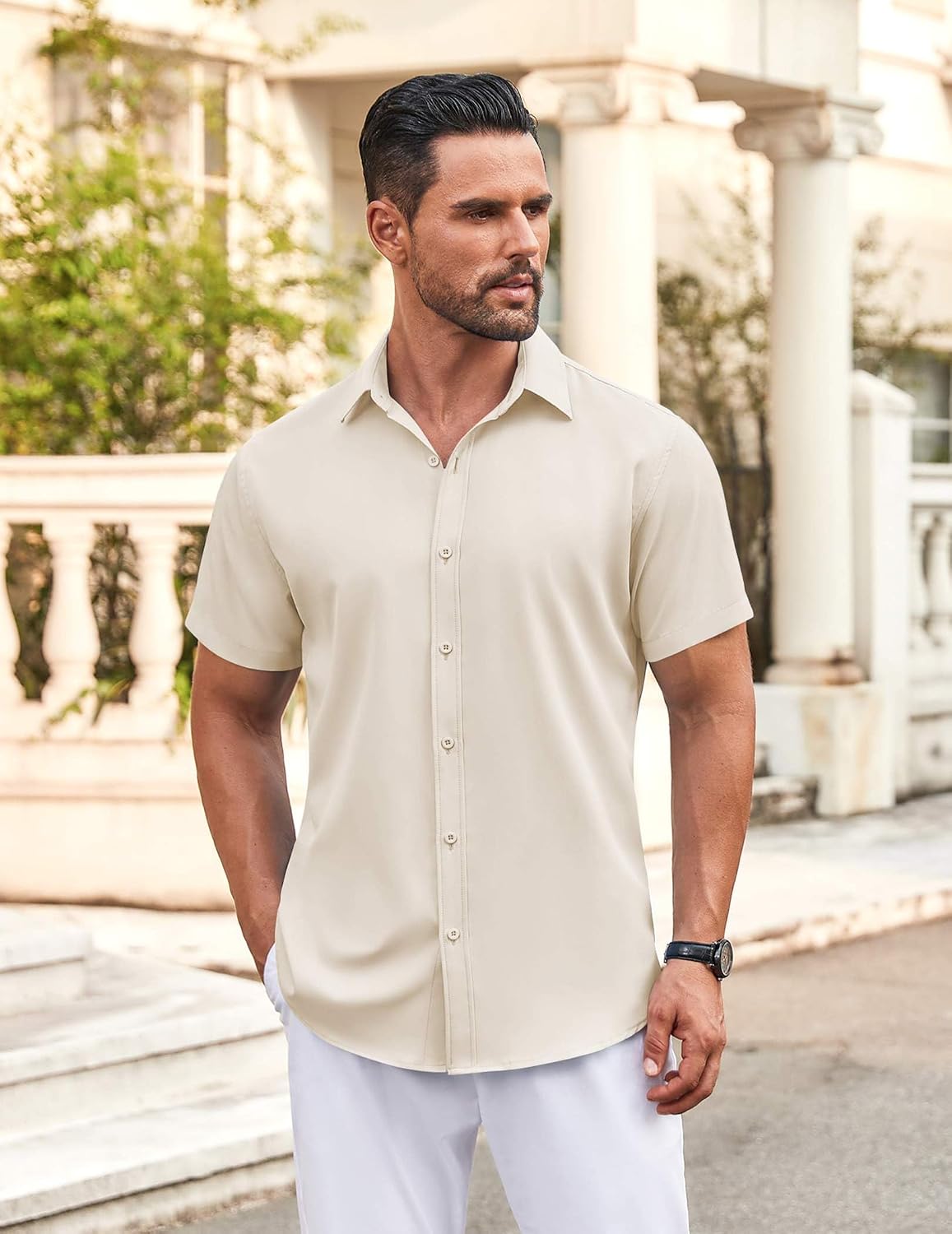 Detalle de COOFANDY Men's Button Down Short Sleeve Shirt: Lightweight, Classic, Versatile