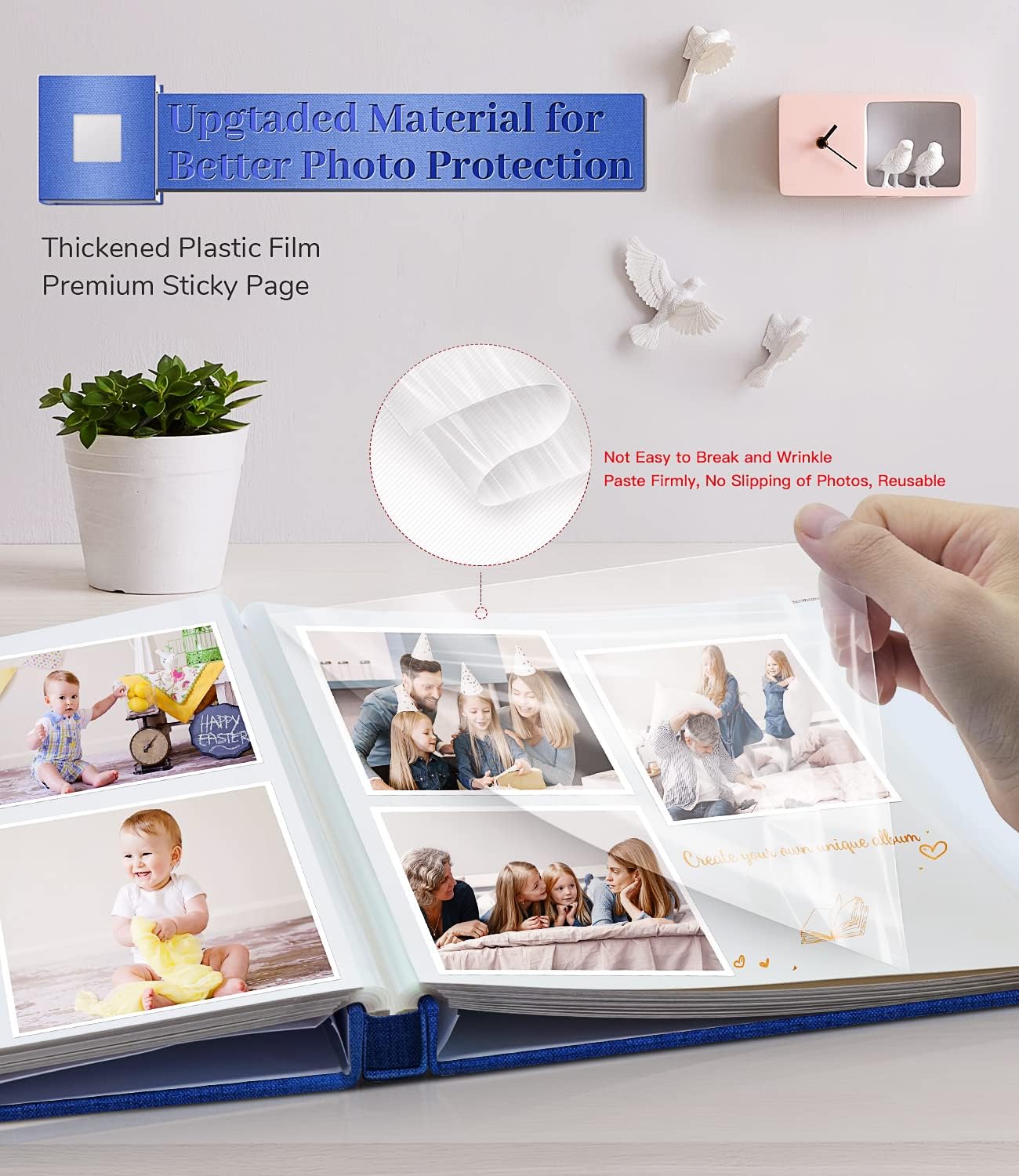 Detalle de Artfeel Artfeel-1 Self-Adhesive Photo Album, 60 Pages, Dark Blue Linen Cover