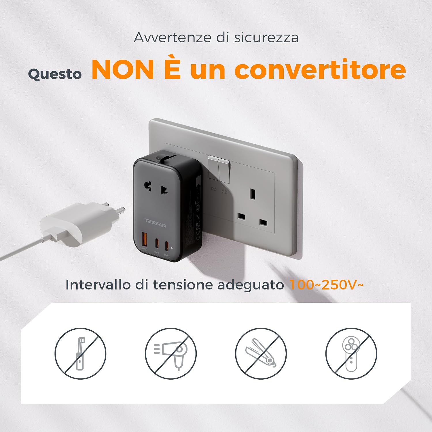 Thumbnail 5 de TESSAN Adattatore Universale da Viaggio 2000W