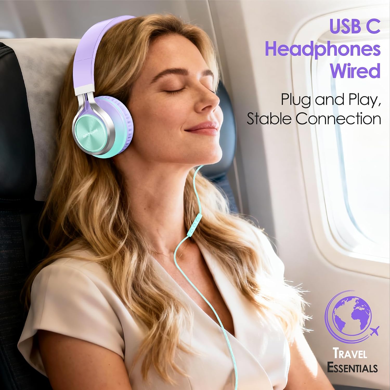 Detalle 2 de INFURTURE USB-C Headphones with Microphone: Foldable, Tangle-Free, Over-Ear USB-C Audio