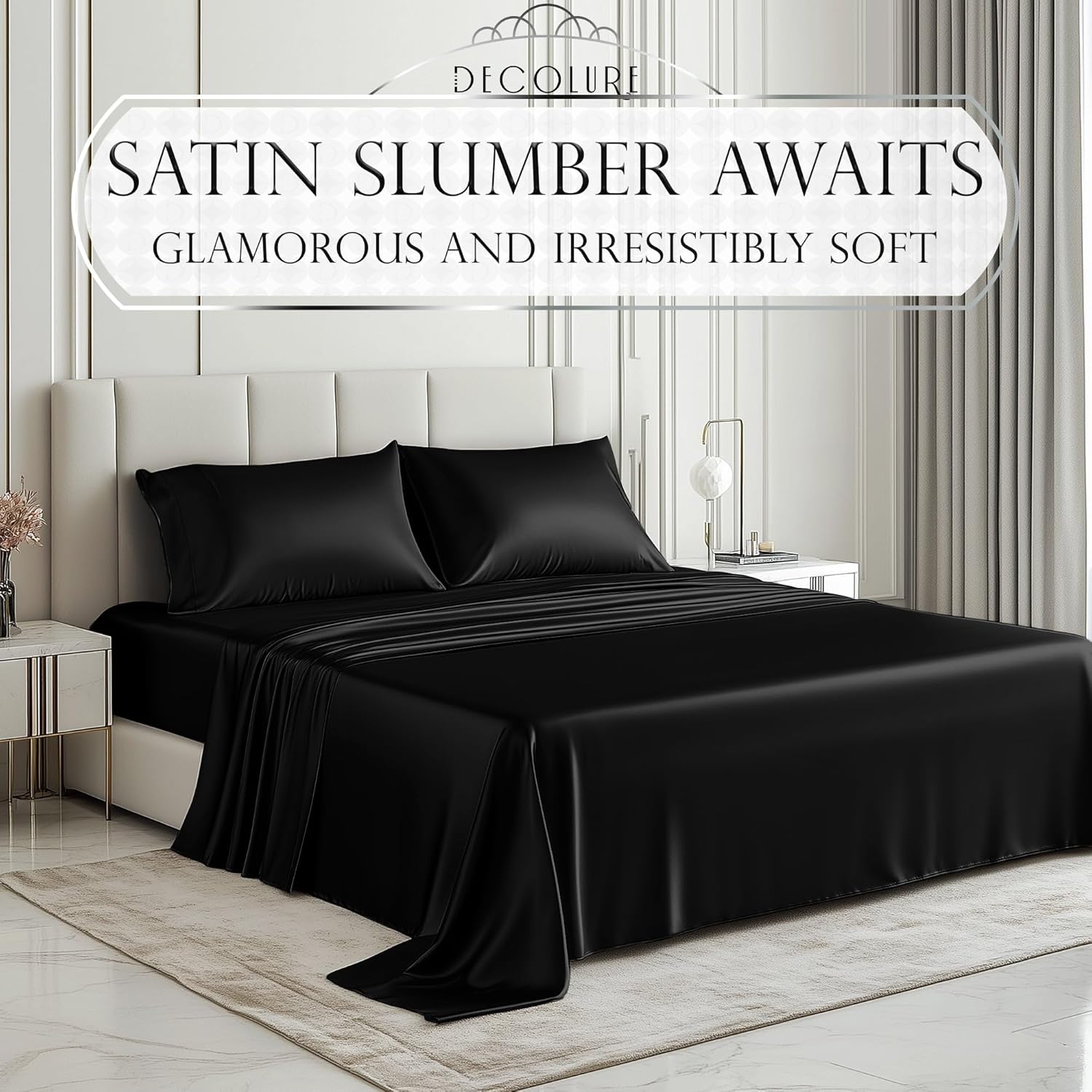 Thumbnail 1 de DECOLURE Satin Bed Sheets Queen 15" Deep Pocket