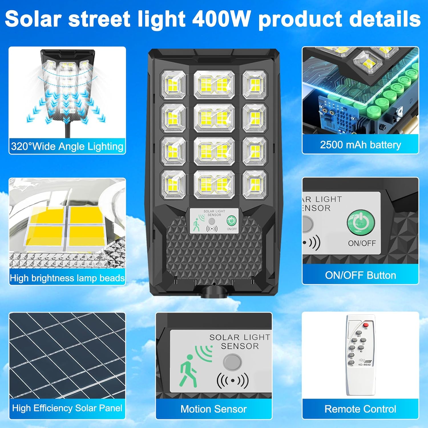 Thumbnail 6 de CREATESTAR Lampione Solare Led Esterno 400W – illuminazione solare robusta IP66 con sensore e telecomando