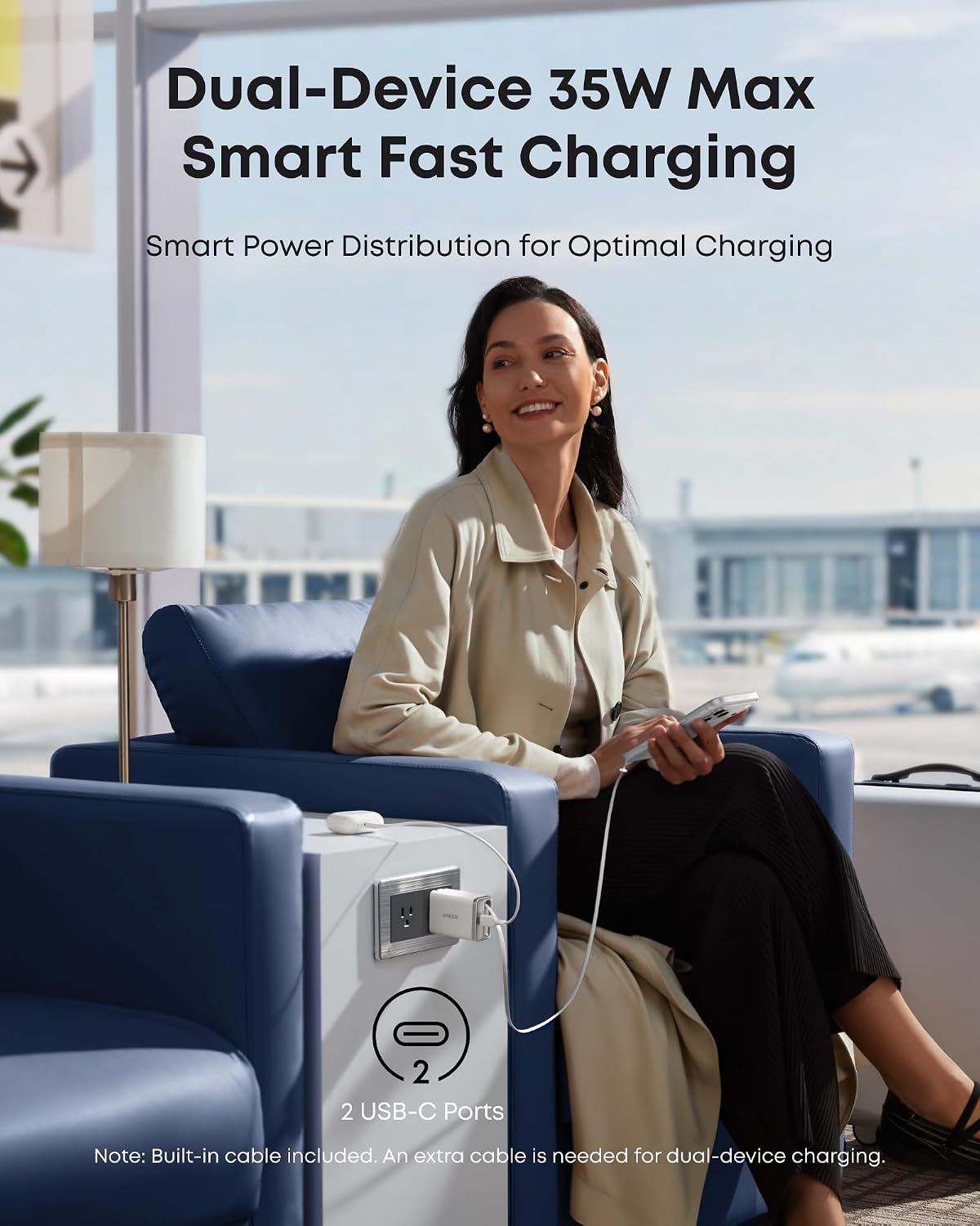 Detalle 2 de Anker Nano A2658 35W USB-C Charger with Retractable Cable and Dual Ports