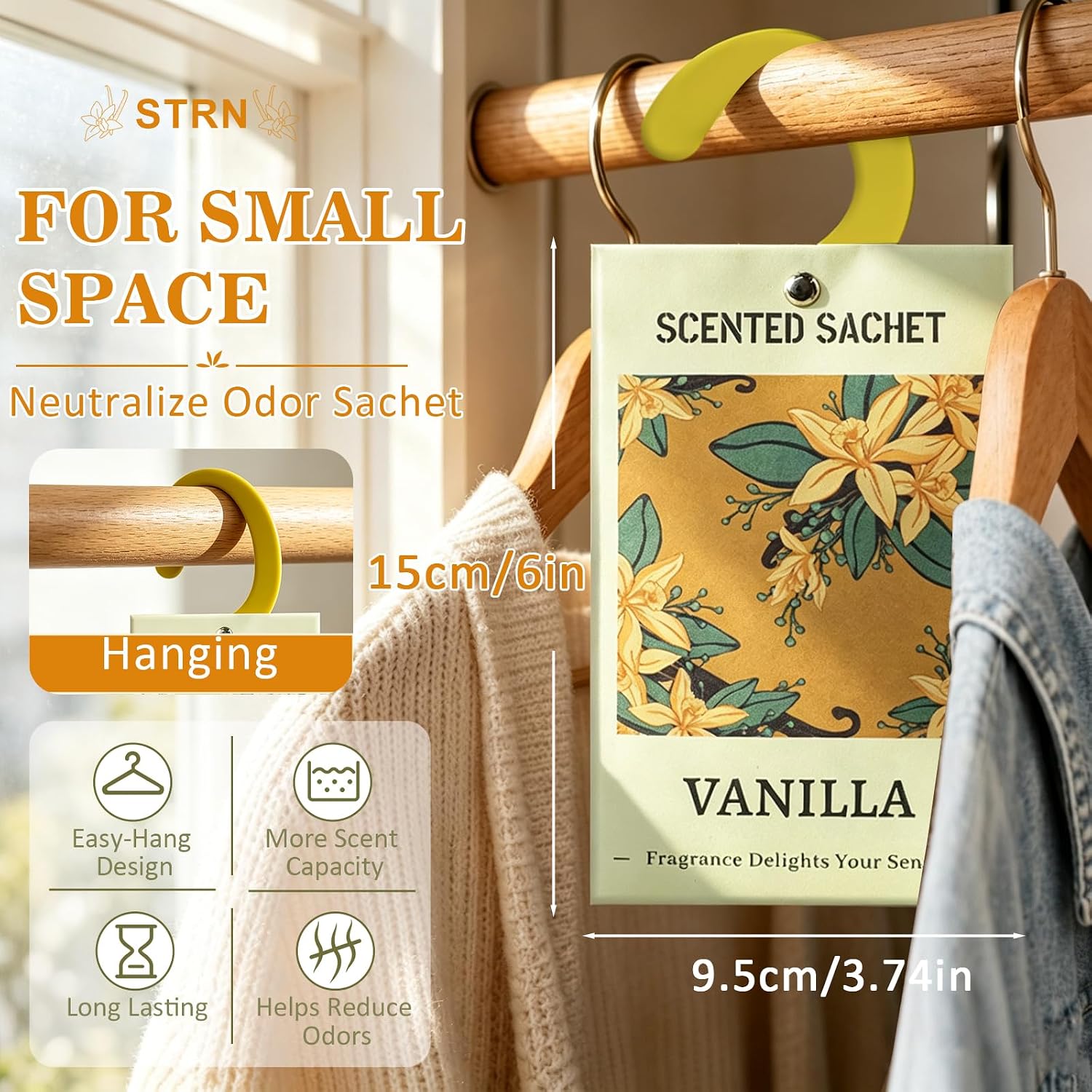 Detalle de STRN Vanilla Scented Sachets, 6-Pack for Drawers, Closets and Small Spaces
