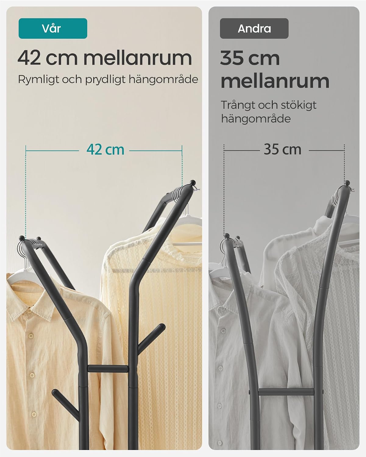 Detalle 2 de SONGMICS HSR107B01 klädställ på hjul med två stänger och hylla, 103,5 cm