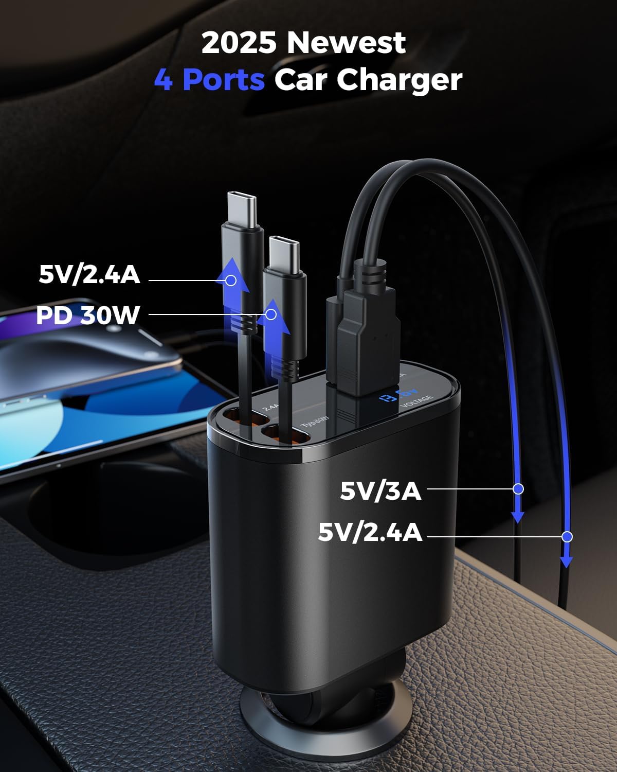 Detalle 2 de SUPERONE Retractable Car Charger 69W