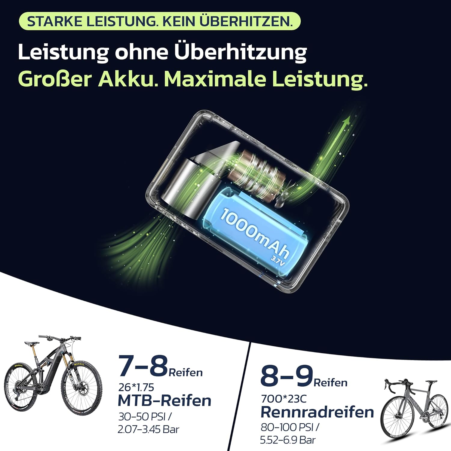 Thumbnail 3 de Woowind Ventus Race elektrische Fahrradpumpe – Mini-Kompressor für Presta & Schrader, bis 120 PSI, LED-Licht