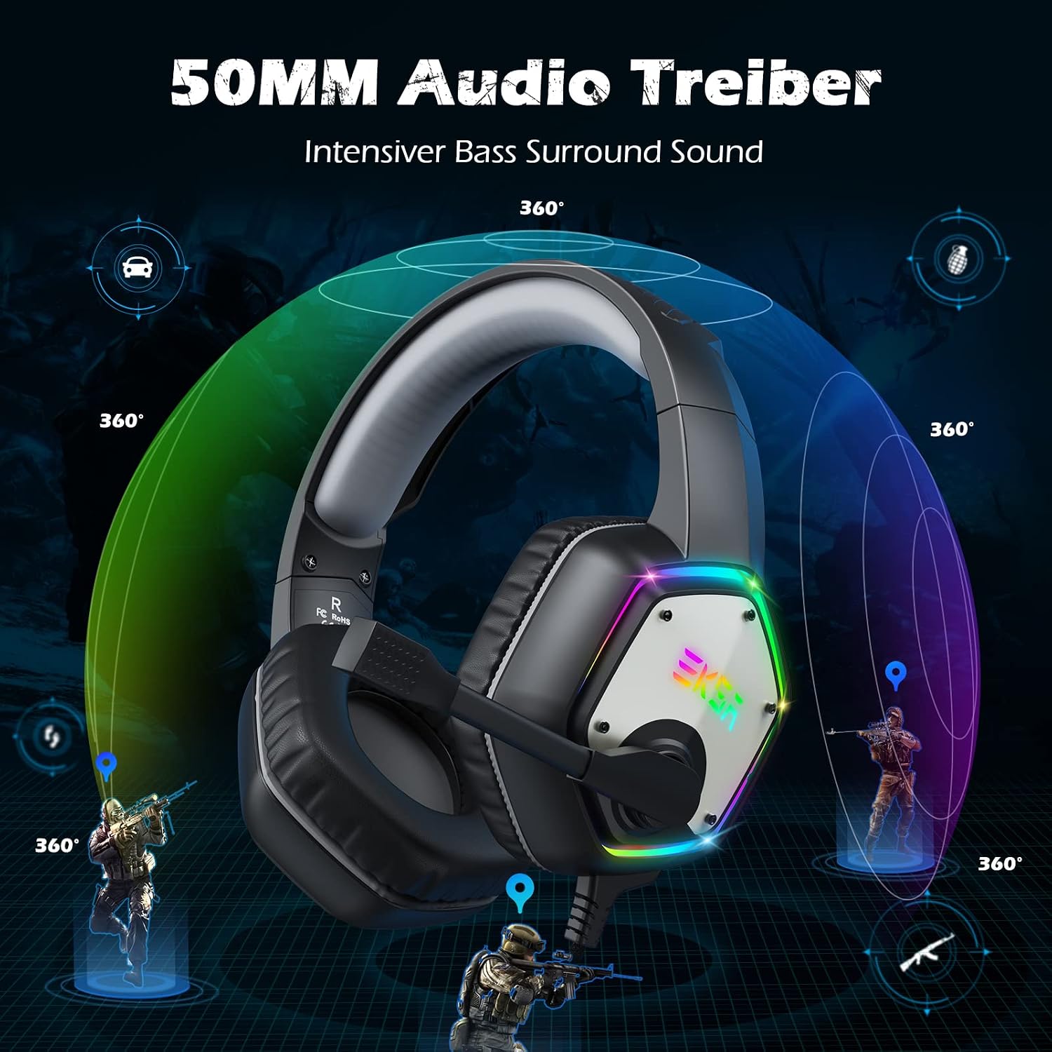 Detalle de EKSA E1000 Cuffie gaming USB 7.1