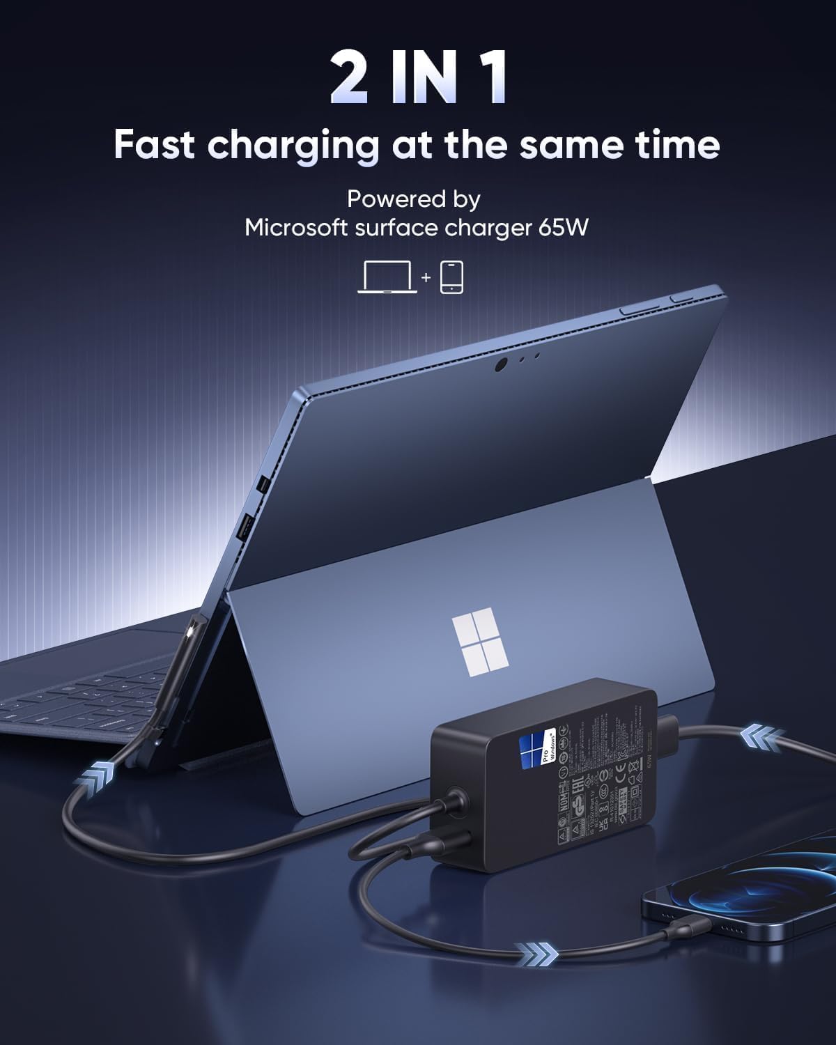 Detalle de Chargeur Surface Pro 65W – charge rapide et fiable pour Surface Pro et appareils Surface