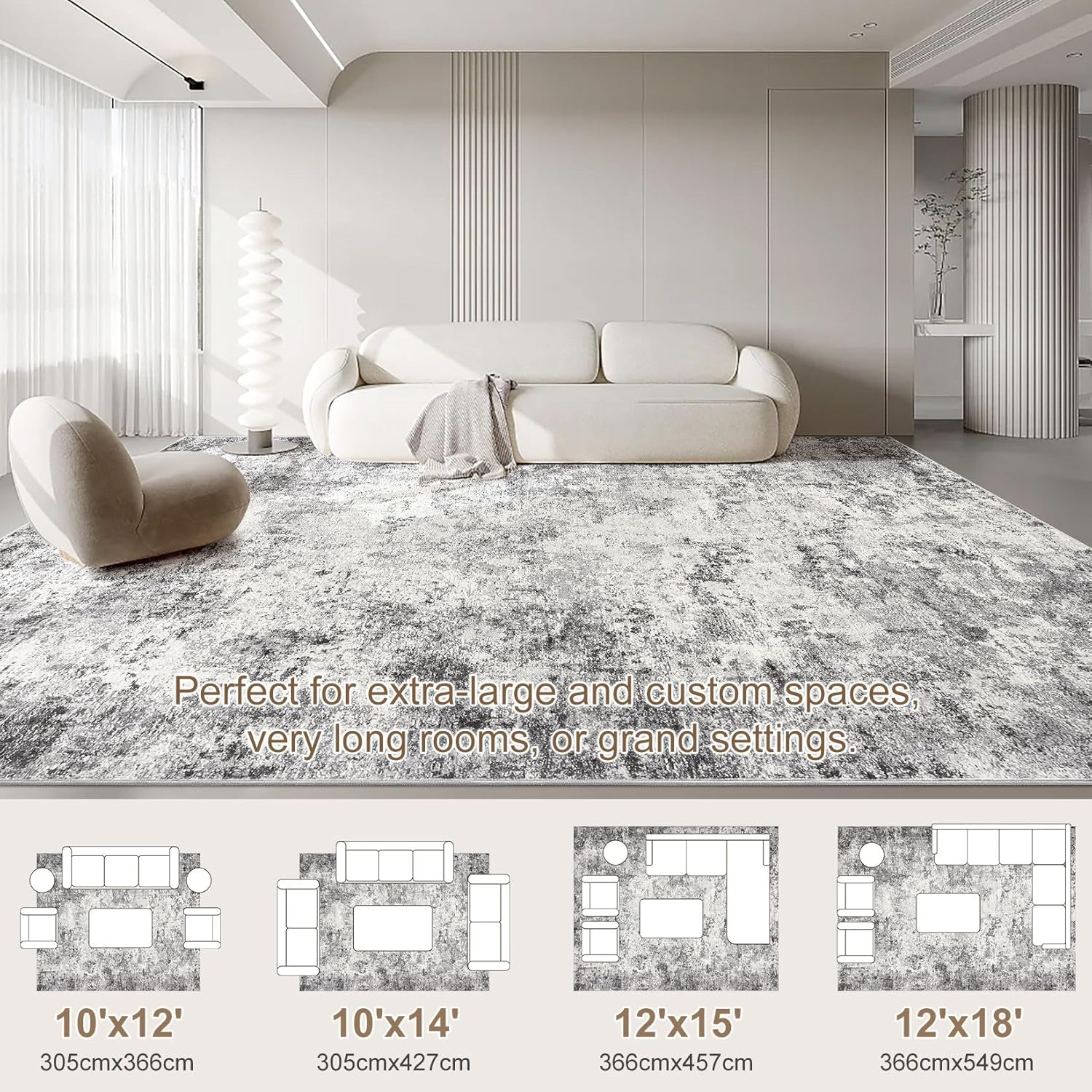 Thumbnail 1 de UERMEI 10x14 Area Rug — Neutral Abstract Washable Large Indoor Rug in Grey