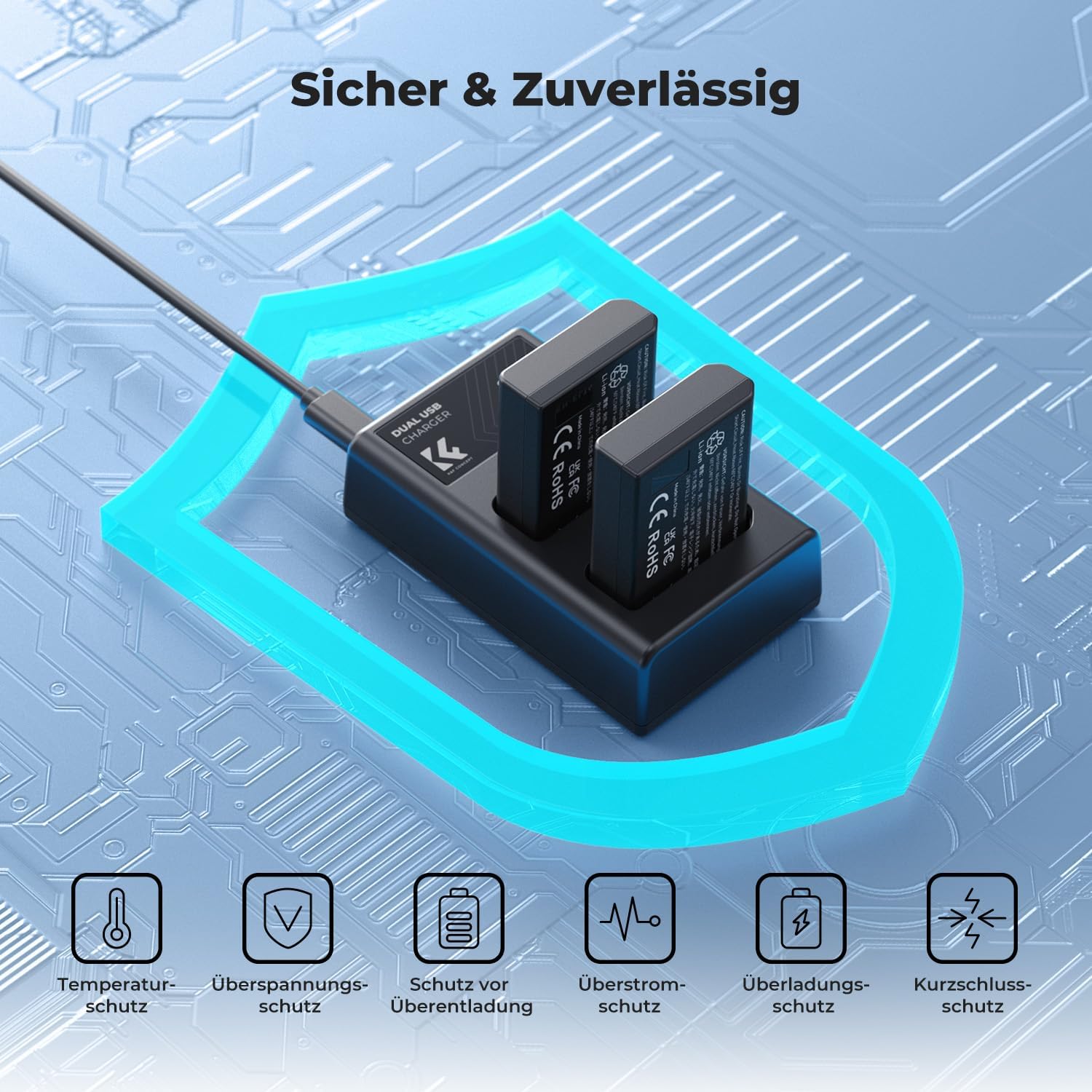 Thumbnail 4 de K&F CONCEPT EN-EL14 Akku (2er Pack) mit intelligentem Dual-USB-Ladegerät – kompatibel mit Nikon D3xxx/D5xxx und COOLPIX