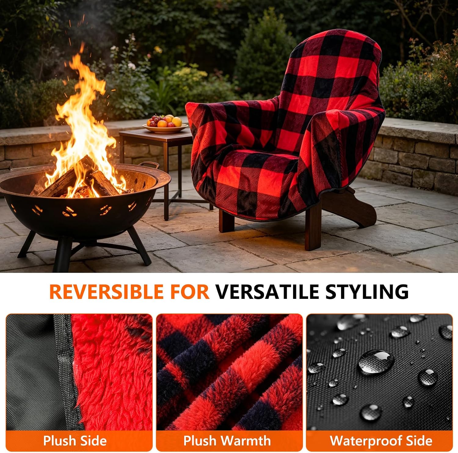 Detalle 2 de STARTWO JINGPU-266-RPD3-2 Outdoor Chair Cover, Reversible Plaid and Fleece