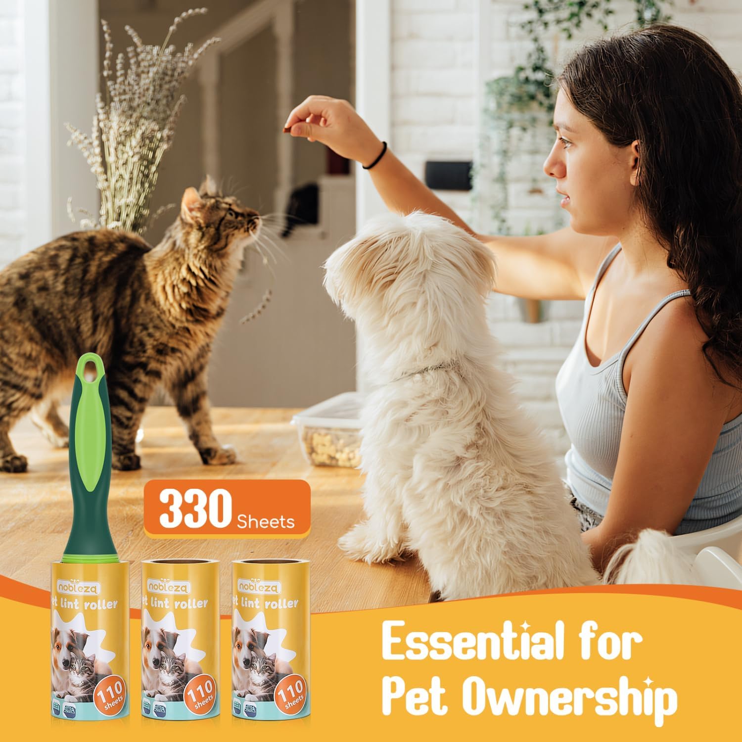 Thumbnail 6 de Nobleza Rullo leva peli Animali Extra appiccicosi con 330 fogli (110 fogli per ricarica)