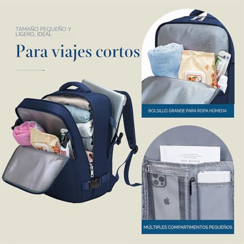 Detalle de Lossga Mochila de Cabina 40x30x20 cm para Ryanair y más: comodidad, organización y apertura a 180°