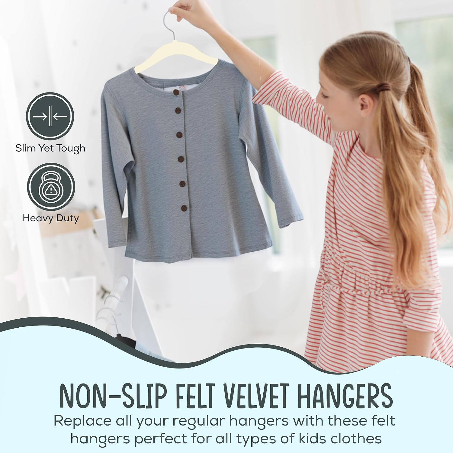 Thumbnail 2 de TechZoo 50 Premium Kids Velvet Hangers 14" — Non-Slip