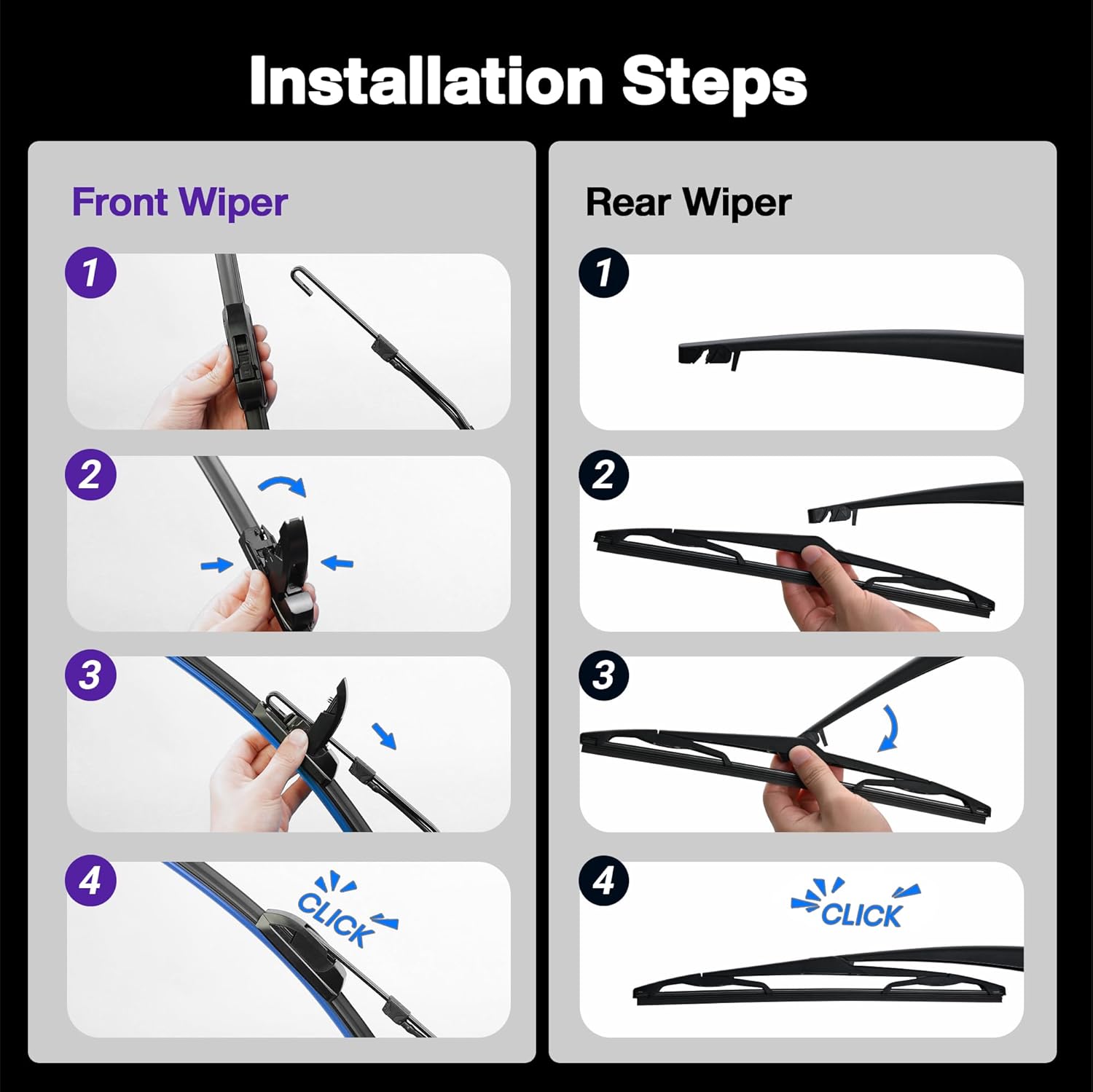 Thumbnail 3 de JARHOT 24" + 18" Windshield Wipers + 11" Rear Wiper Blade Replacement for Kia Seltos (2021-2024) – Factory-Quality, Easy Install