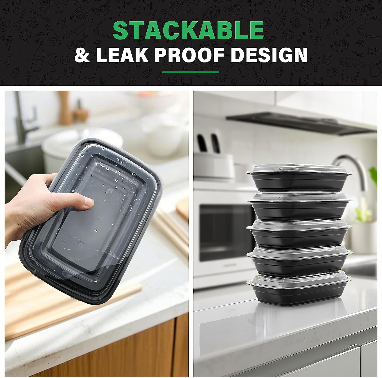 Thumbnail 5 de WUHUIXOZ 50 Stück 946 ml Meal Prep Behälter mit Deckel – Wiederverwendbar, mikrowellengeeignet, spülmaschinenfest