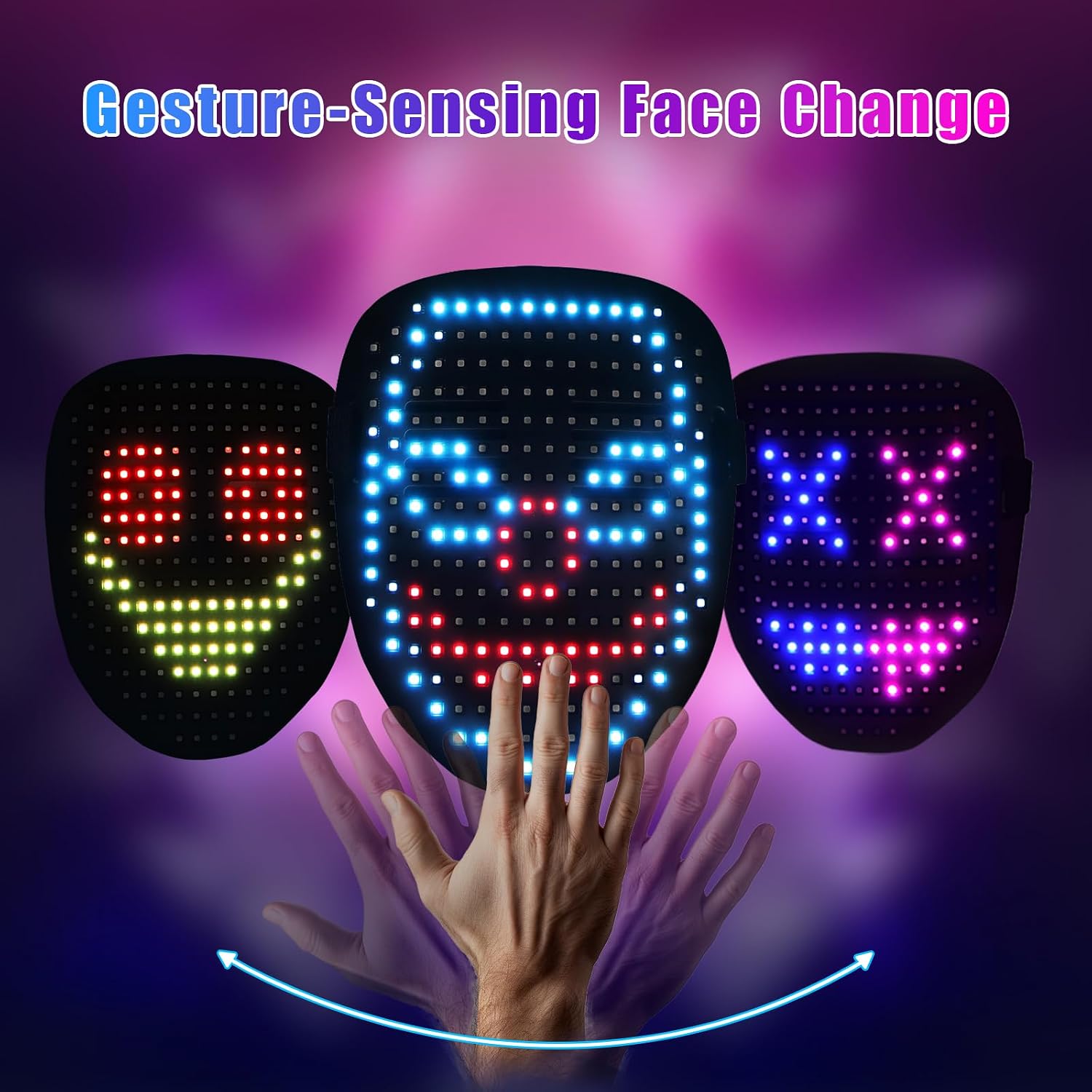 Detalle de QAQ LED Light-Up Mask with 50 Patterns, Gesture Controls and Rechargeable Battery