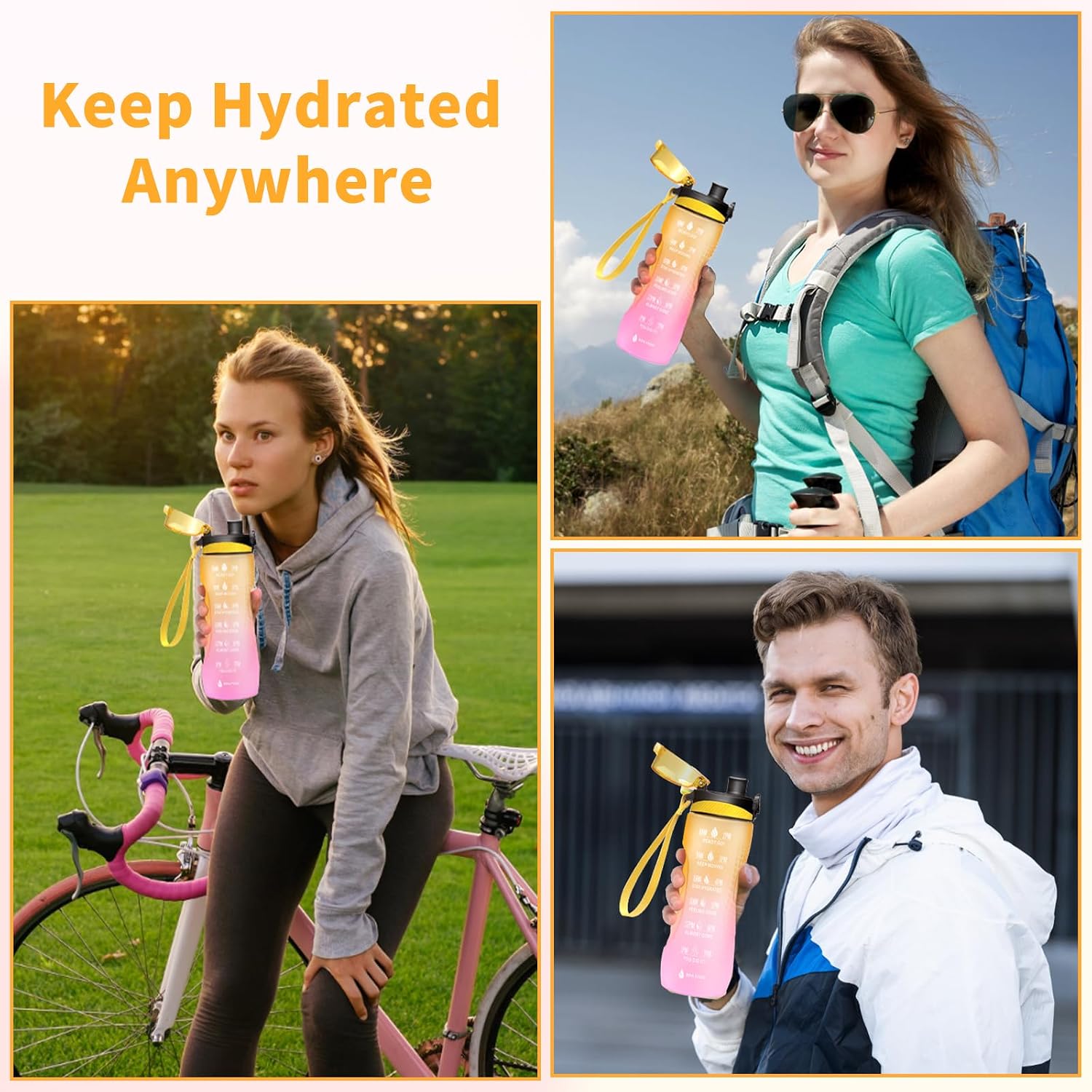 Detalle 2 de Binudum Motivations-Trinkflasche mit Zeitmarkierung (Tritan, BPA-frei), auslaufsicher – 750 ml