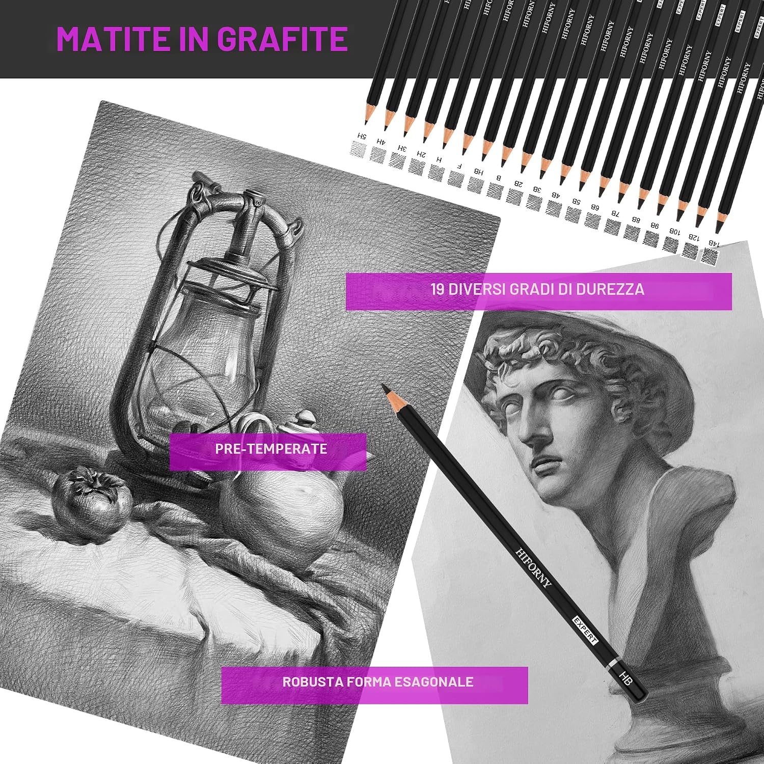 Thumbnail 3 de HIFORNY Set da Disegno 70 Pezzi con Libro a 3 Colori: matite e strumenti per schizzi, ombreggiature e miscelazione