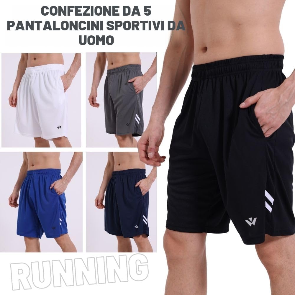 Detalle 2 de Fovdtaa Confezione da 5 pantaloncini sportivi da uomo con tasche e elastico in vita – allenamento e corsa