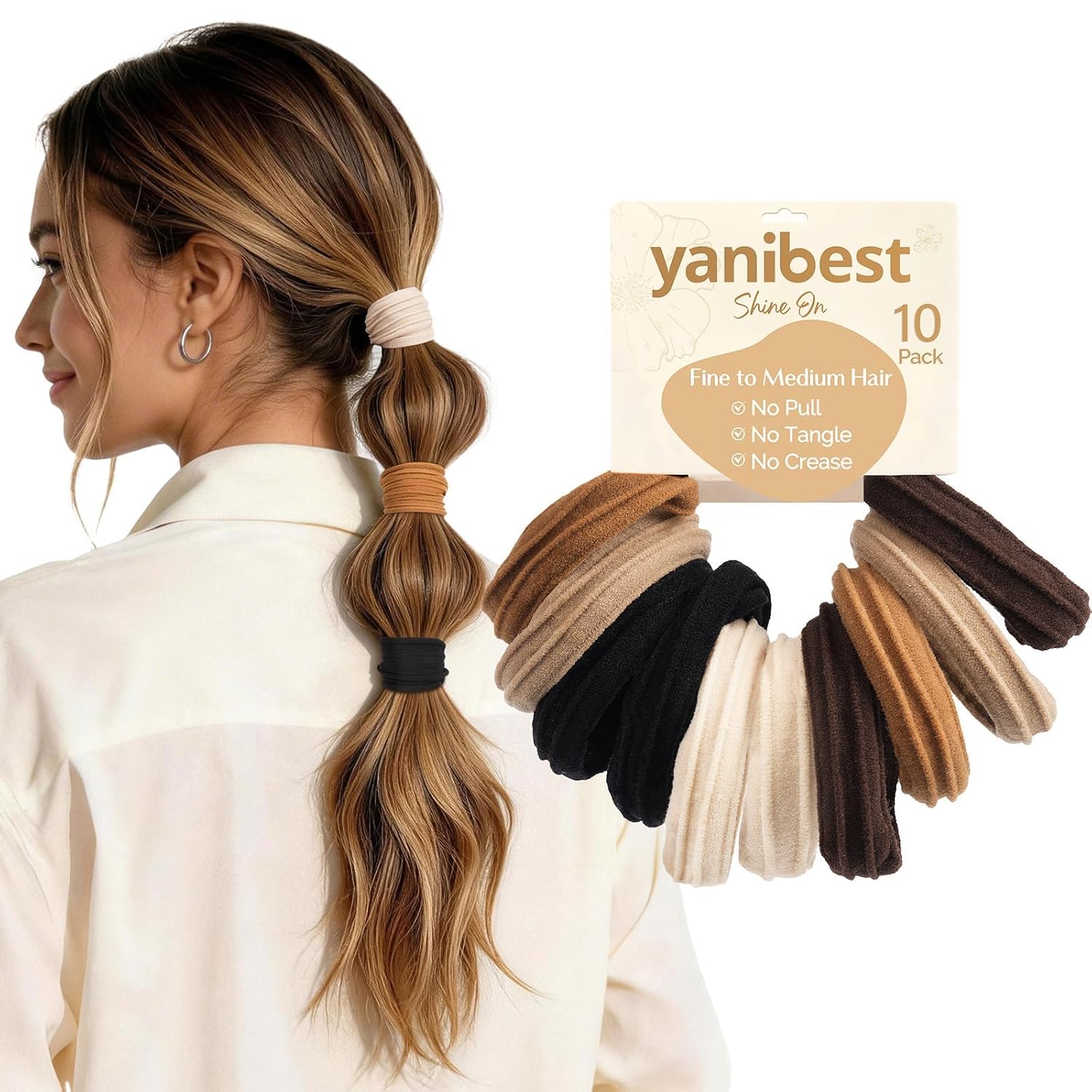 Detalle de Yanibest Soft Hair Ties, 10-Pack Seamless Nylon Elastics for Thin to Medium Hair