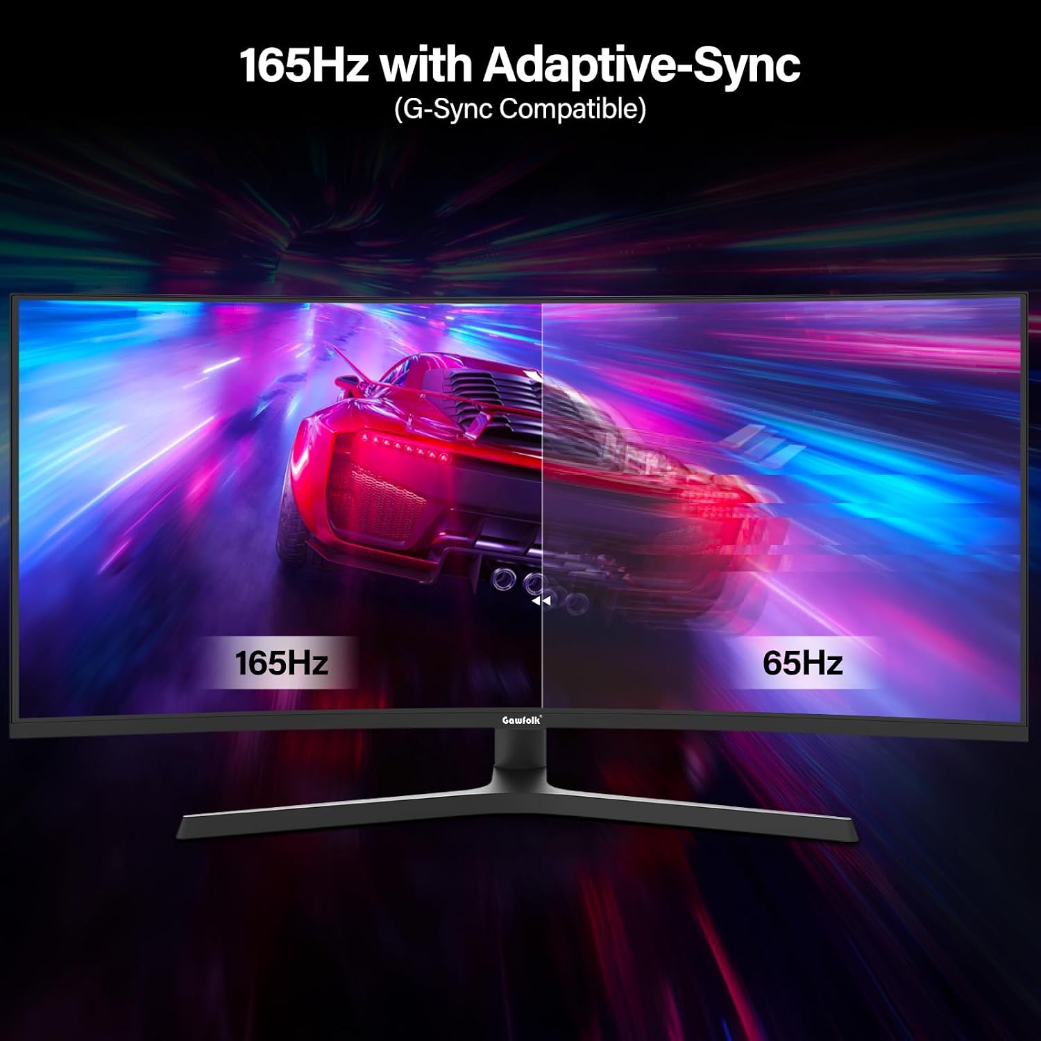 Detalle de Gawfolk 34-Zoll Curved Ultrawide Gaming-Monitor (3440×1440, 165 Hz, 1500R) mit VA-Panel und Höhenverstellung