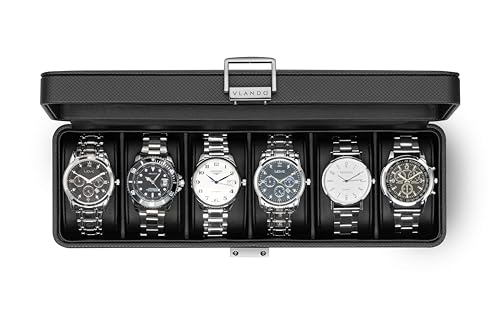 Detalle de VLANDO Caja Relojes de 6 Plazas con Tapa de Cristal – organización y estilo para tu colección