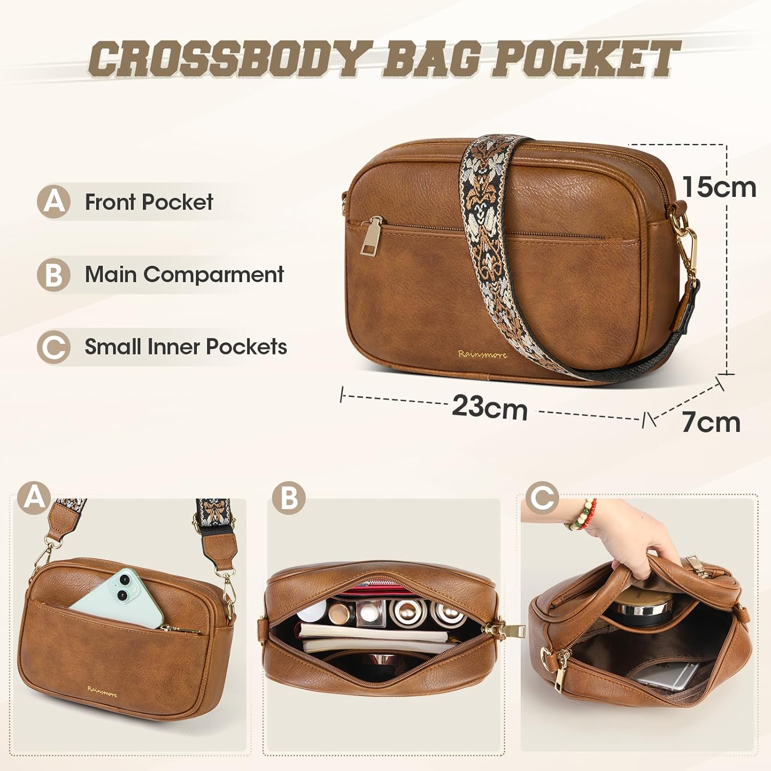 Thumbnail 4 de RAINSMORE 3-Piece Handbag Set for Women (Tote, Crossbody & Coin Purse) with PU Leather Top Handle and Shoulder Strap