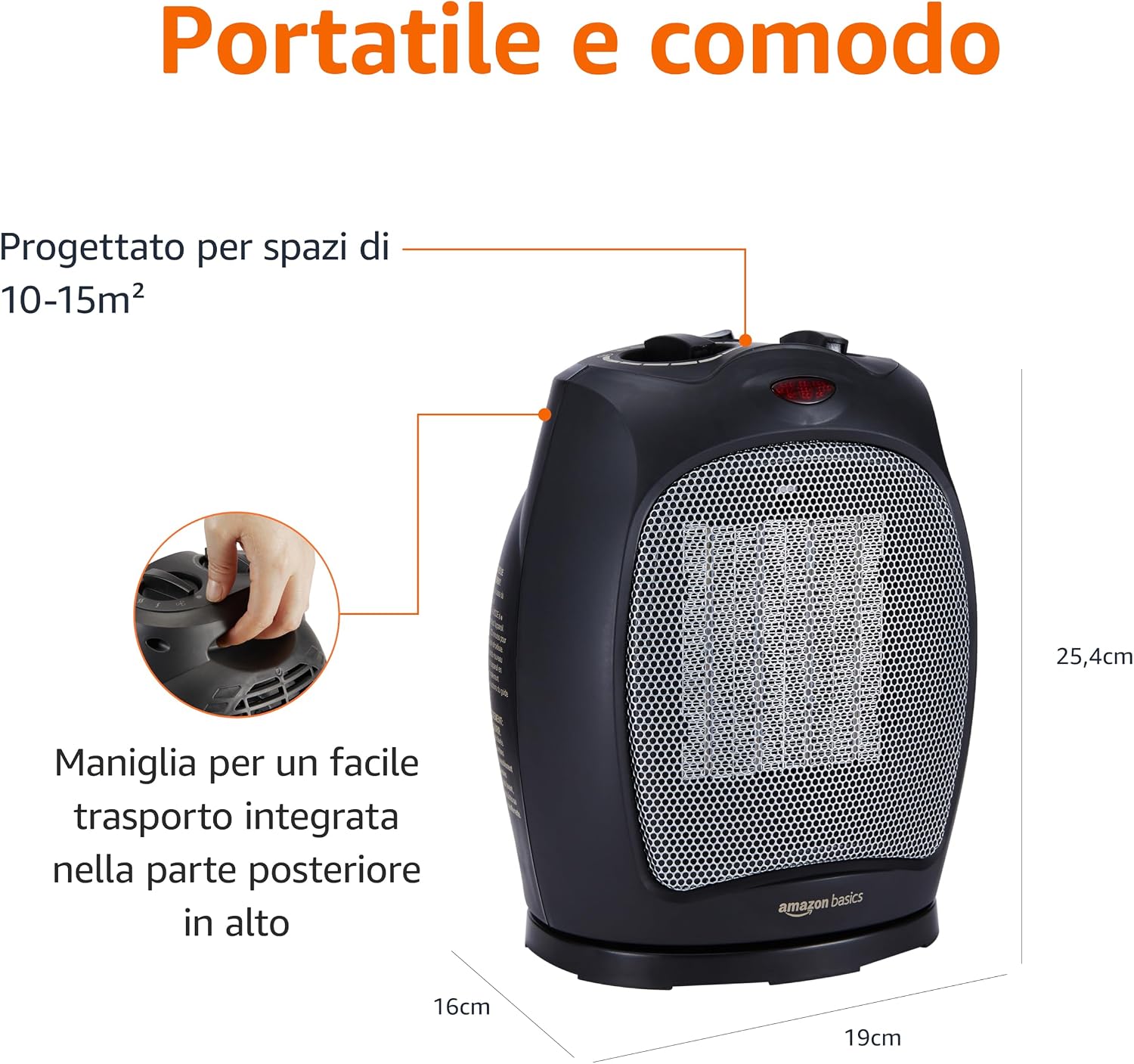 Thumbnail 2 de Amazon Basics Termoventilatore oscillante in ceramica 1800 W con termostato regolabile – Nero